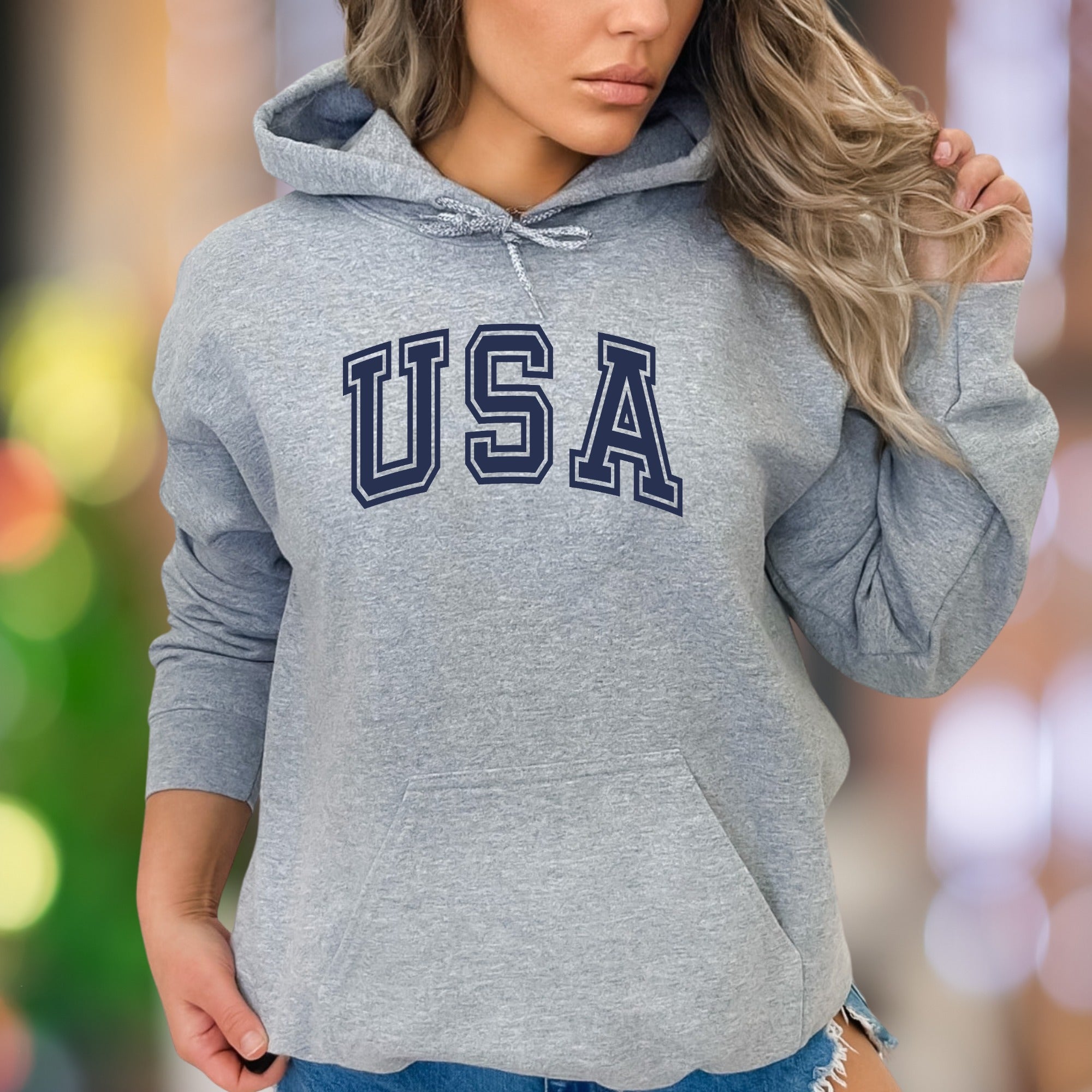"USA" | Varsity Typography Unisex Adult Hoodie | Patriotic Streetwear