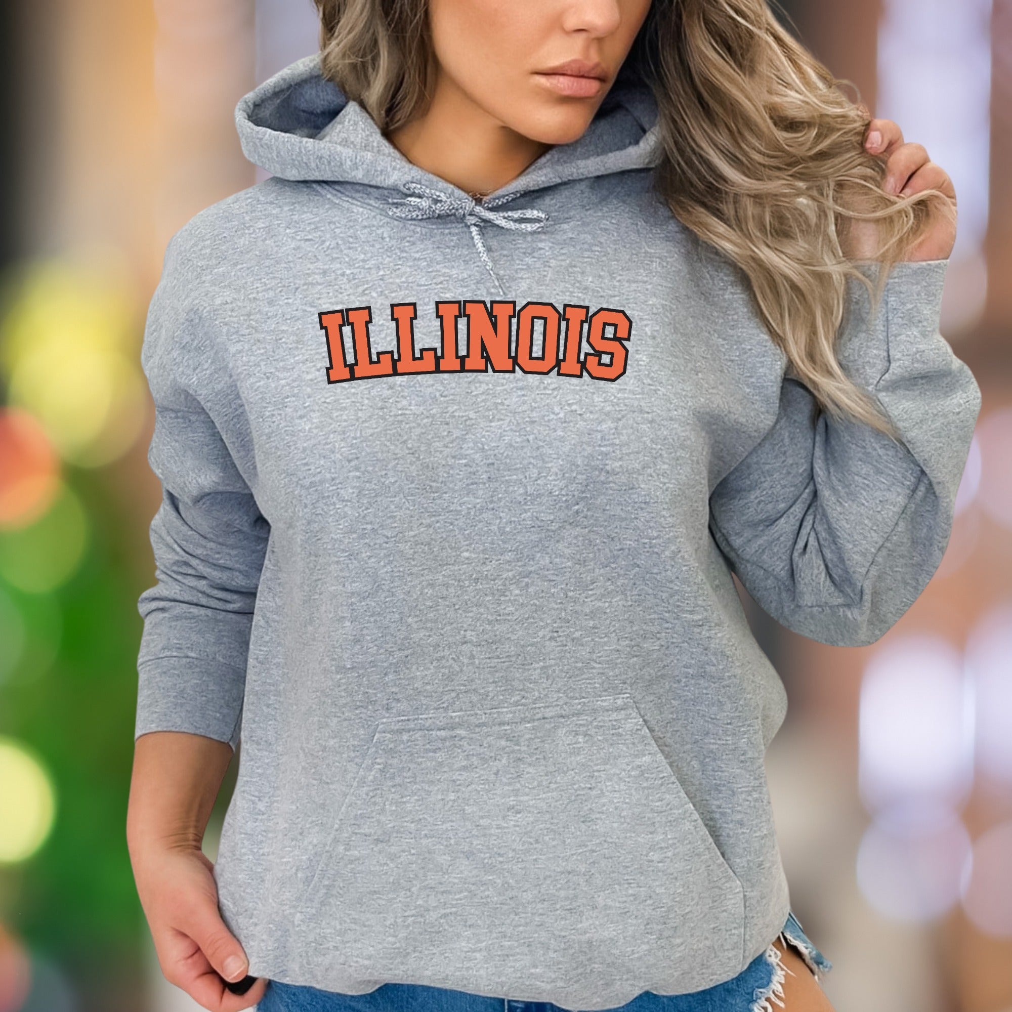 "ILLINOIS" | Bold Typography Unisex Adult Hoodie | Collegiate Style