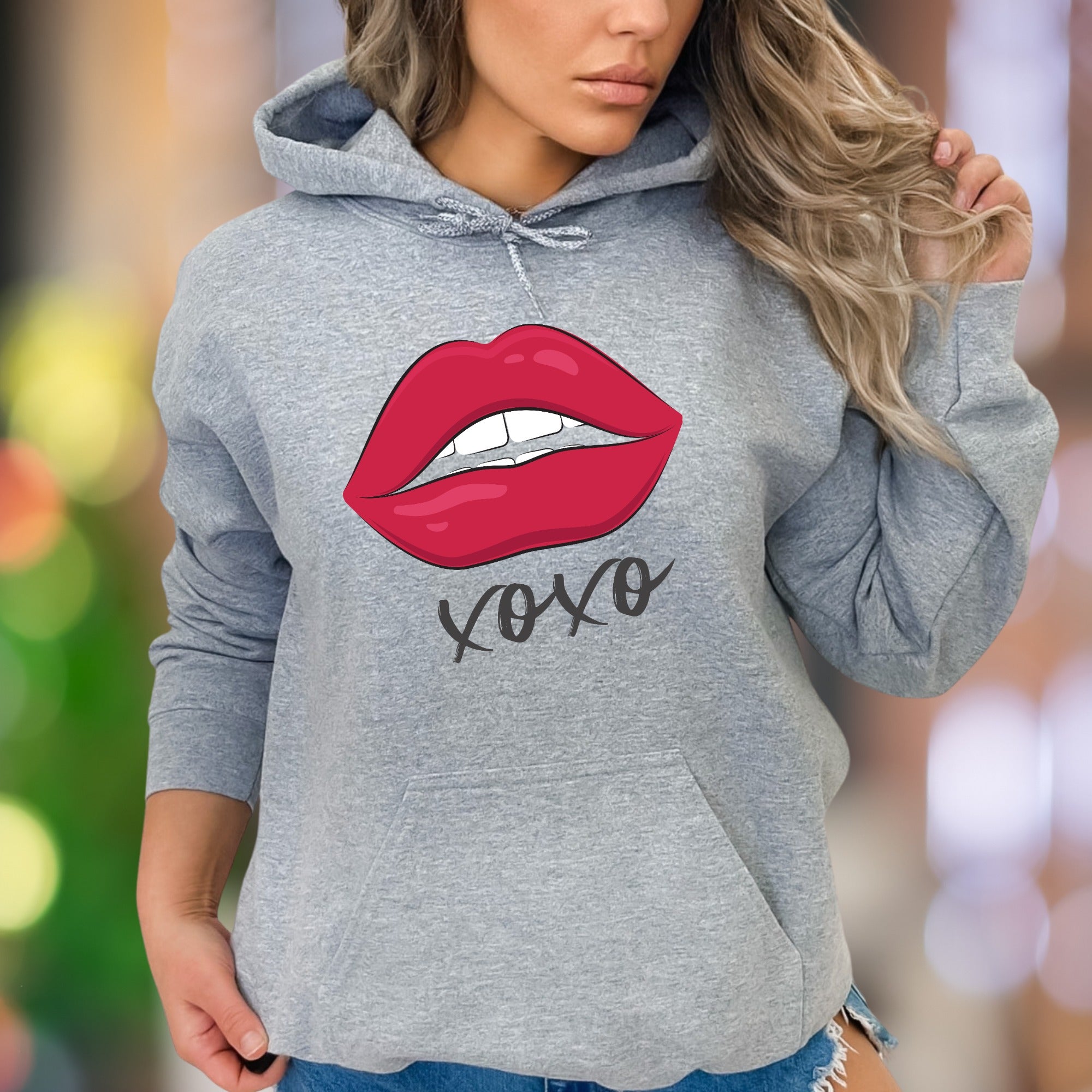 "XOXO Red Lips" | Modern Graphic Unisex Adult Hoodie | Affectionate Streetwear