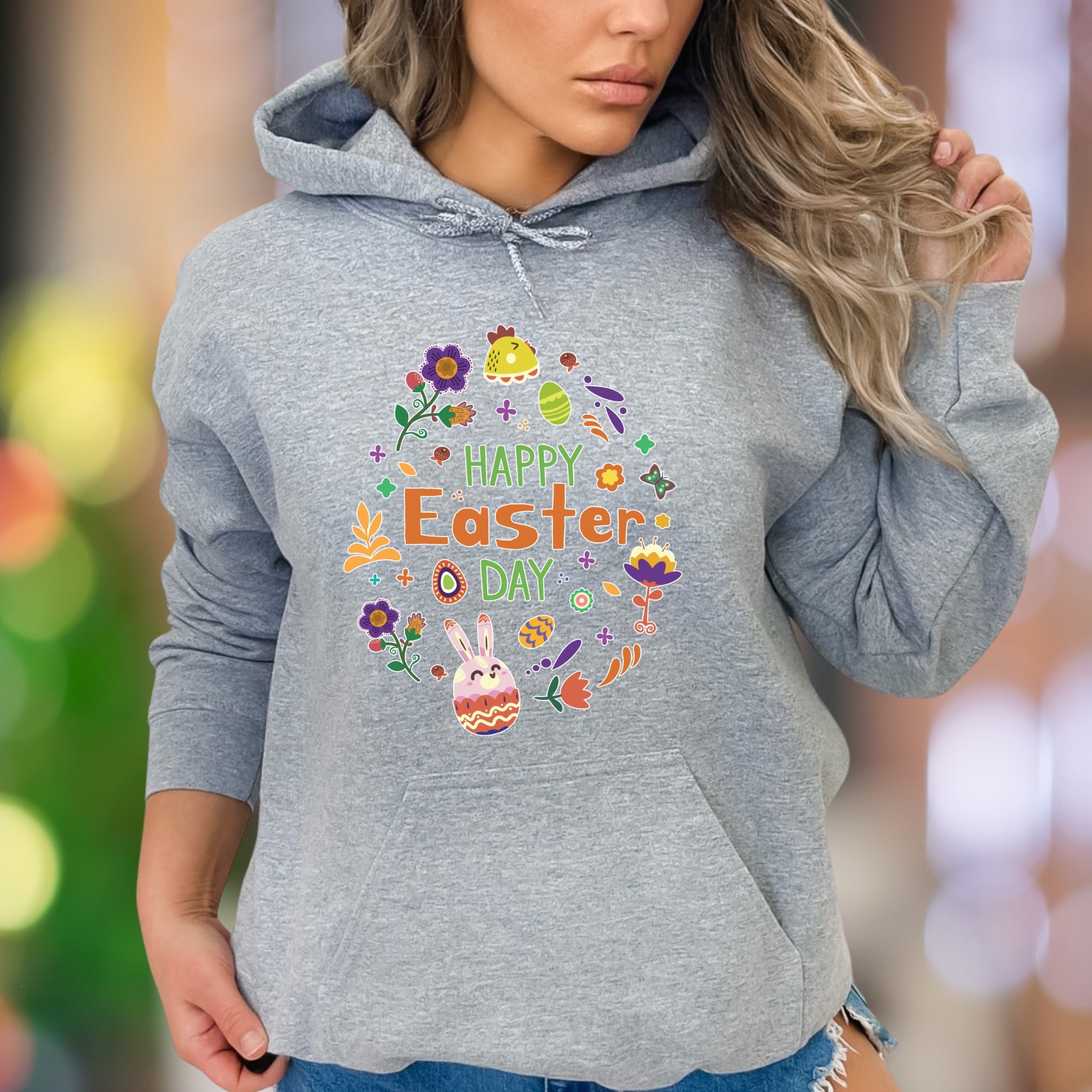 "Happy Easter Day" | Festive Graphic Unisex Adult Hoodie | Holiday Celebration