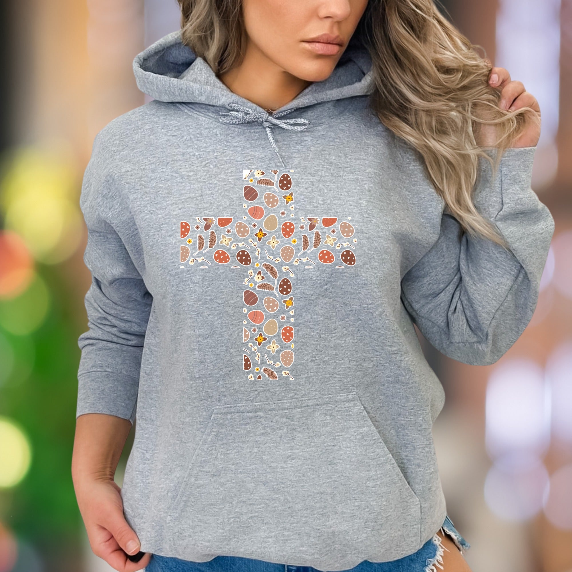 "Easter Cross Pattern" | Festive Graphic Unisex Adult Hoodie | Seasonal Lifestyle