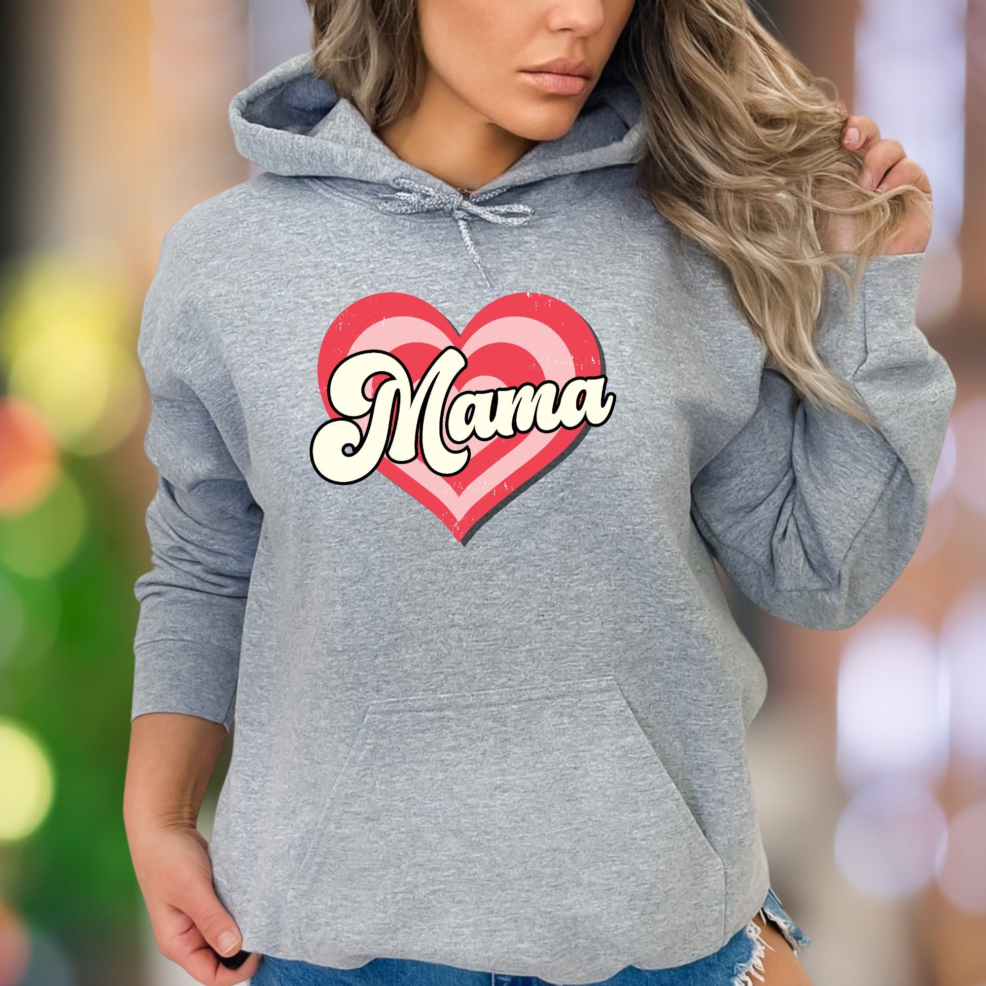 "Mama" | Retro Heart Graphic Unisex Adult Hoodie | Motherhood Lifestyle