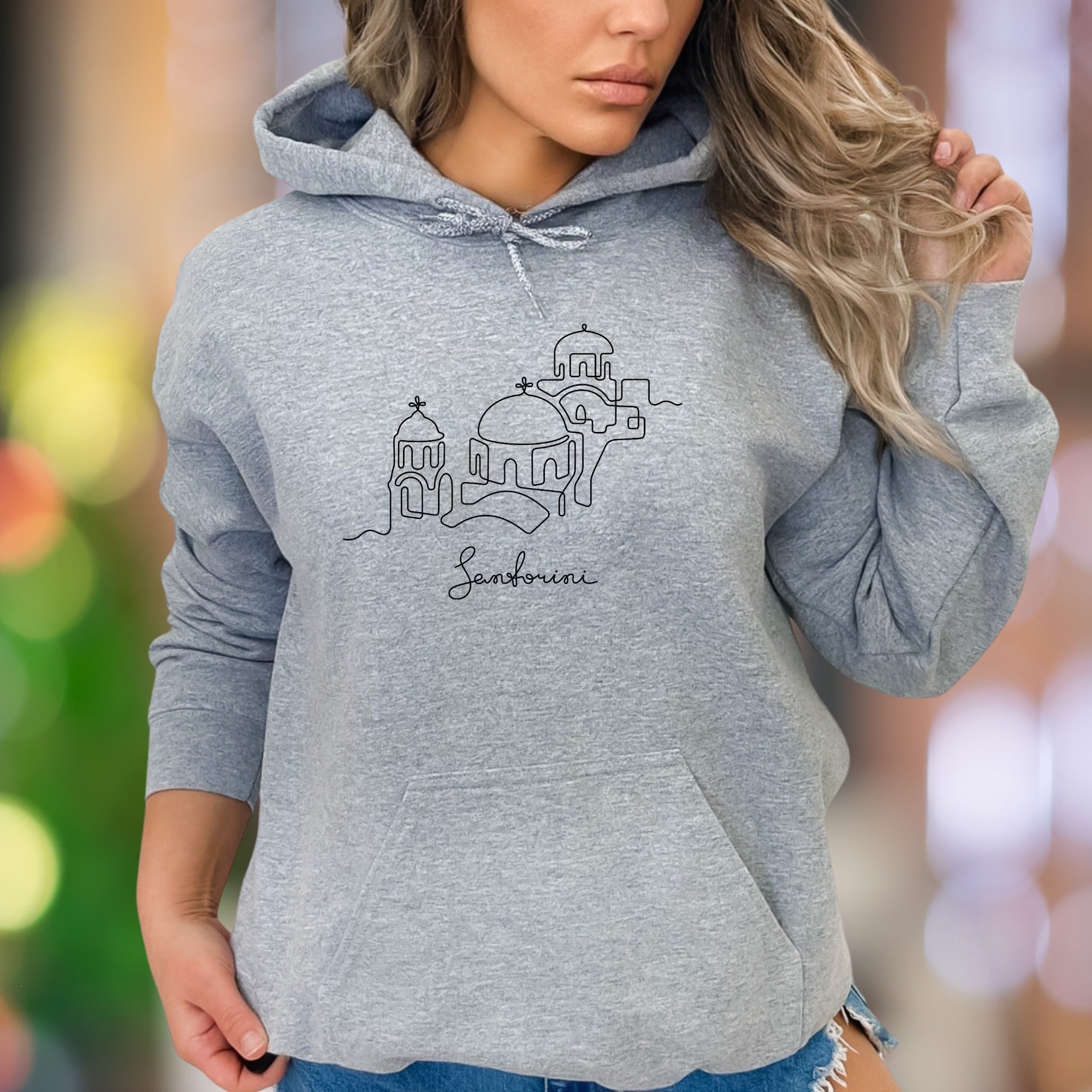 "Santorini" | Minimal Line Art Unisex Adult Hoodie | Travel Lifestyle