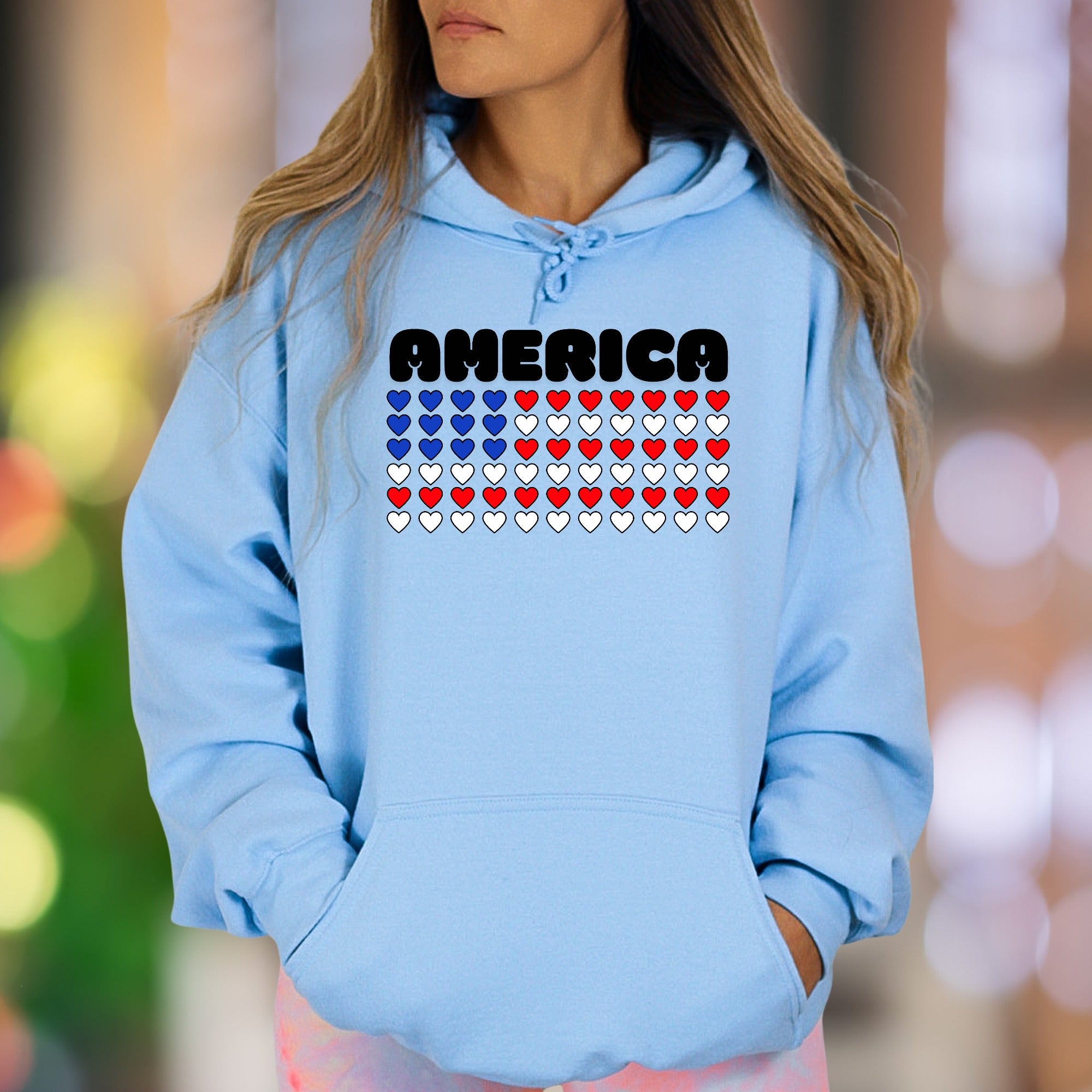 "AMERICA" | Patriotic Heart Flag Unisex Adult Hoodie | National Pride Apparel