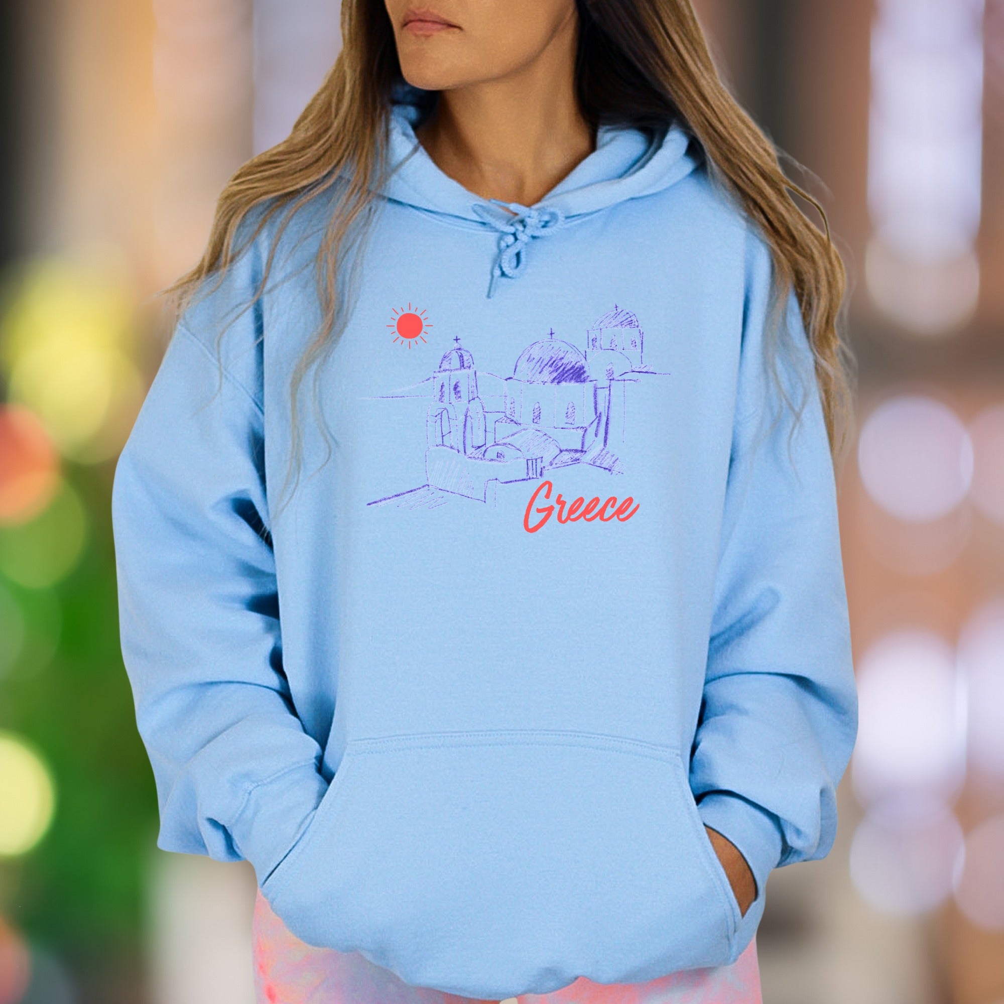 "Greece" | Retro Sketch Landmark Unisex Adult Hoodie | Travel Lifestyle