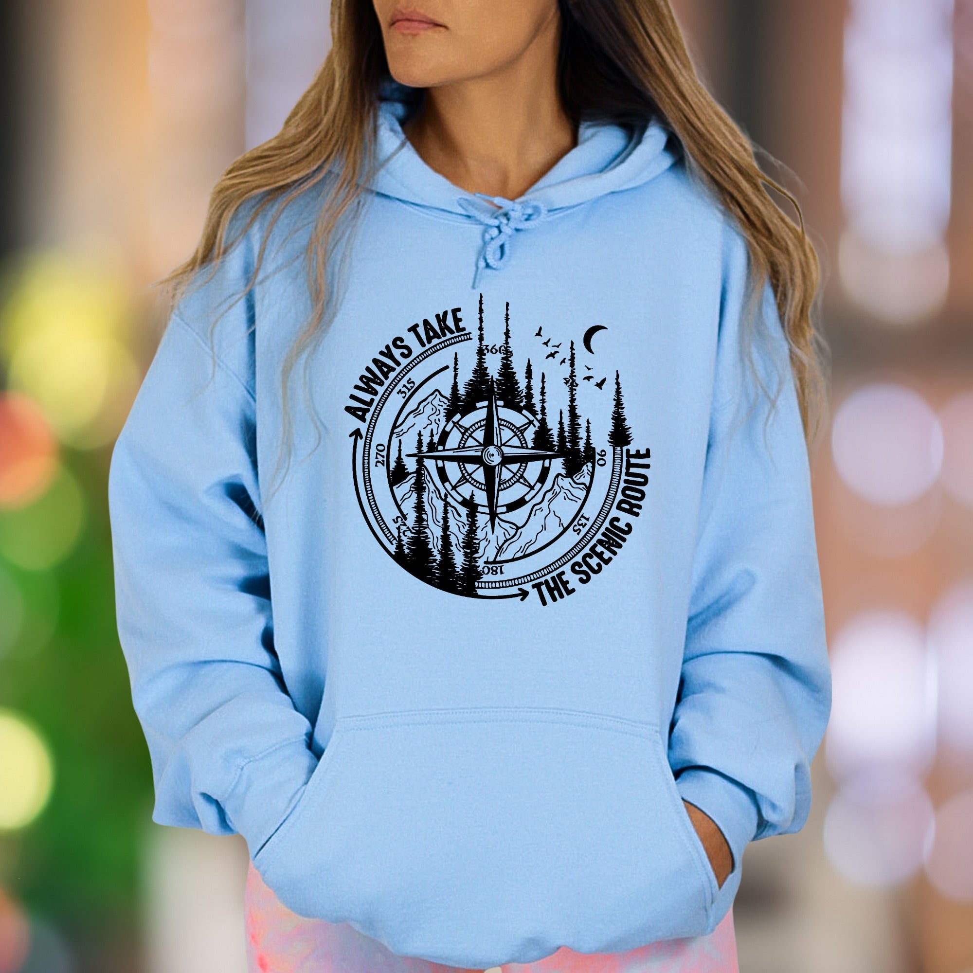 "Always Take The Scenic Route" | Nature Compass Unisex Adult Hoodie | Adventurous Lifestyle