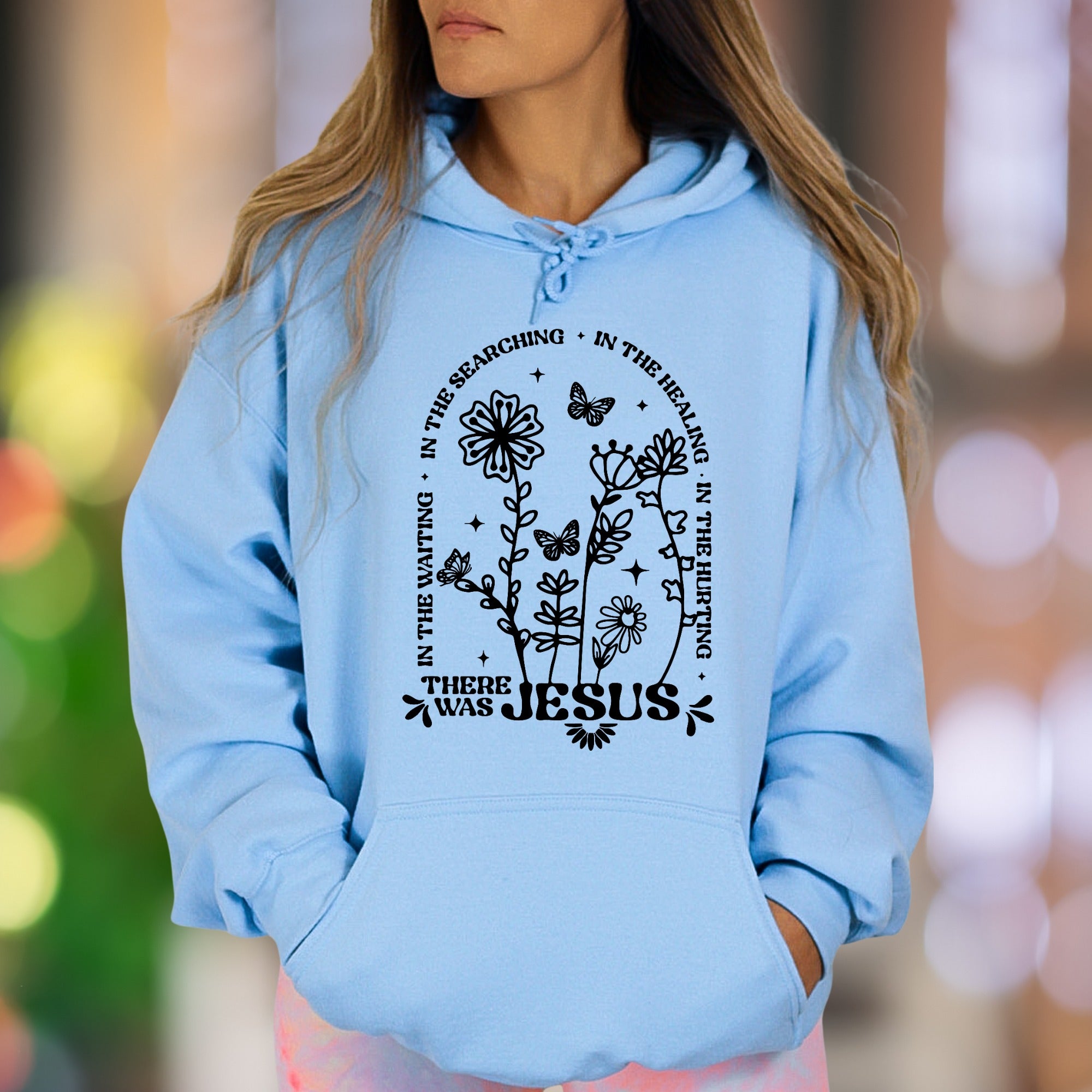 "In The Searching, In The Waiting, In The Healing, In The Hurting There Was Jesus" | Floral Graphic Unisex Adult Hoodie | Spiritual Comfort