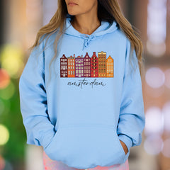 "amsterdam" | Illustrated Cityscape Unisex Adult Hoodie | Travel Lifestyle