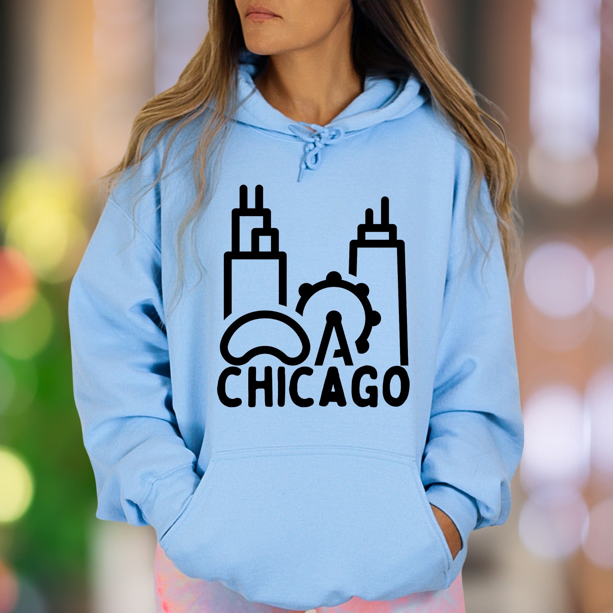 "Chicago Skyline" | Minimal Cityscape Unisex Adult Hoodie | Urban Lifestyle