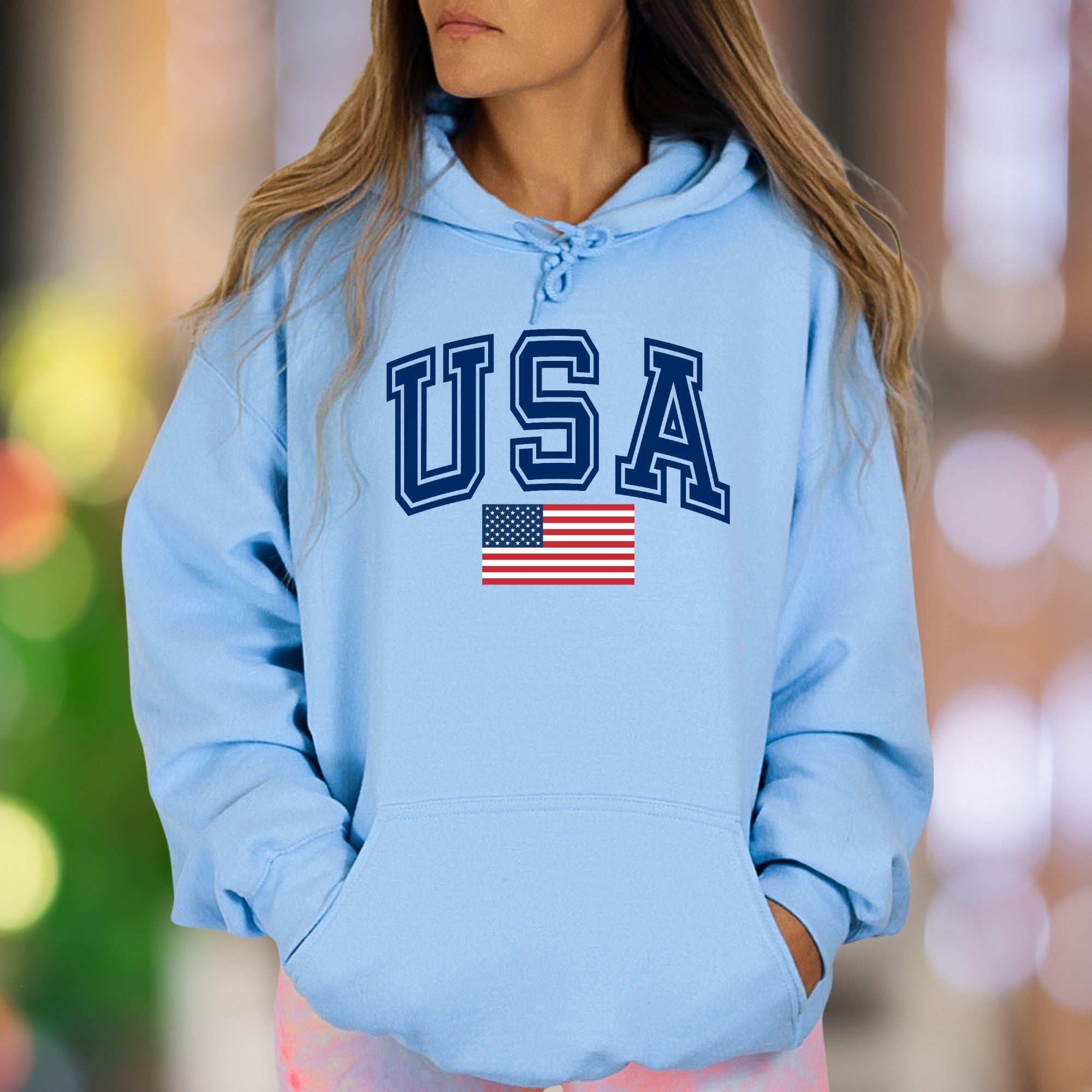 "USA" | Bold Collegiate Unisex Adult Hoodie | Patriotic Lifestyle Wear