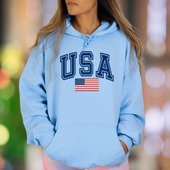 "USA" | Bold Collegiate Unisex Adult Hoodie | Patriotic Lifestyle Wear