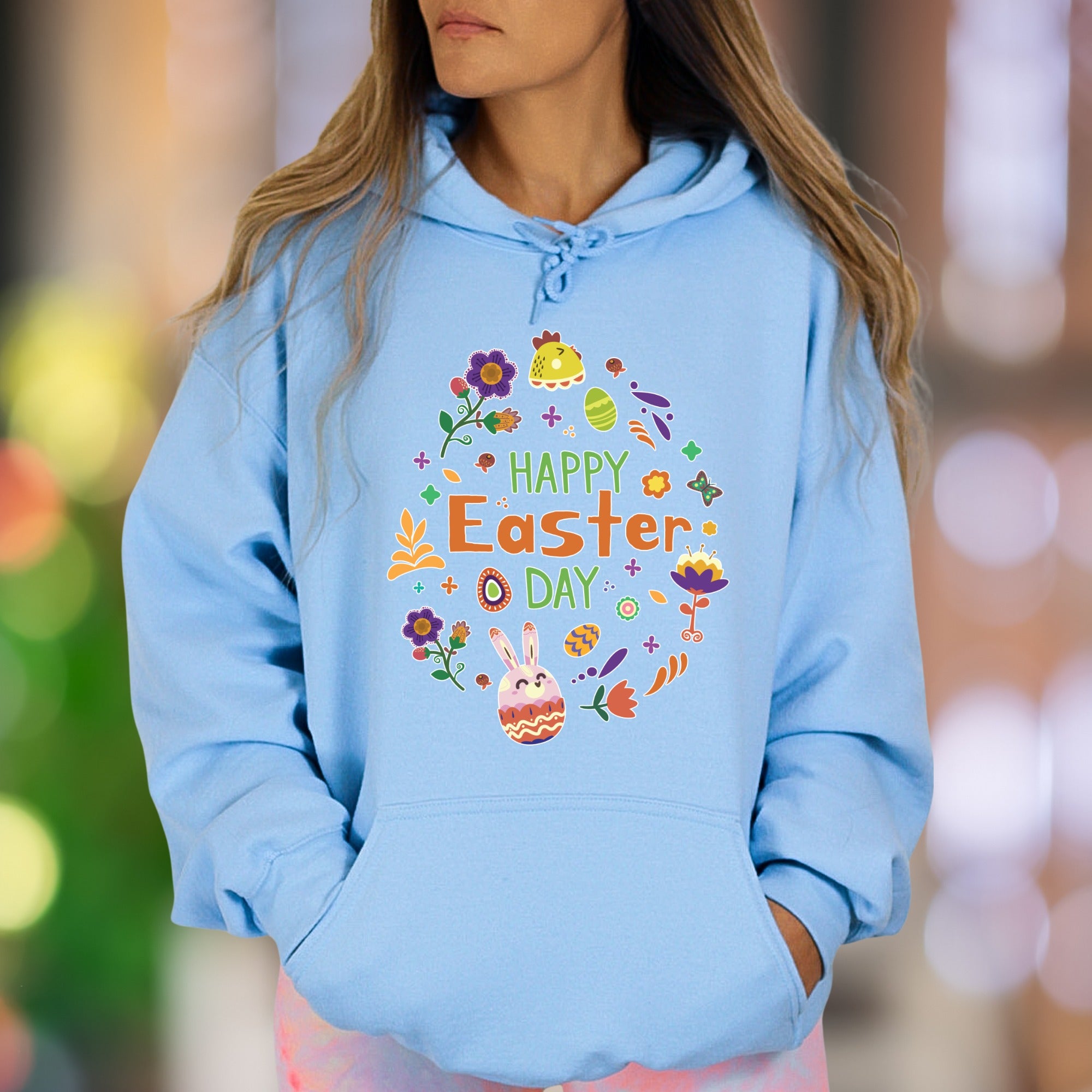 "Happy Easter Day" | Festive Graphic Unisex Adult Hoodie | Holiday Celebration