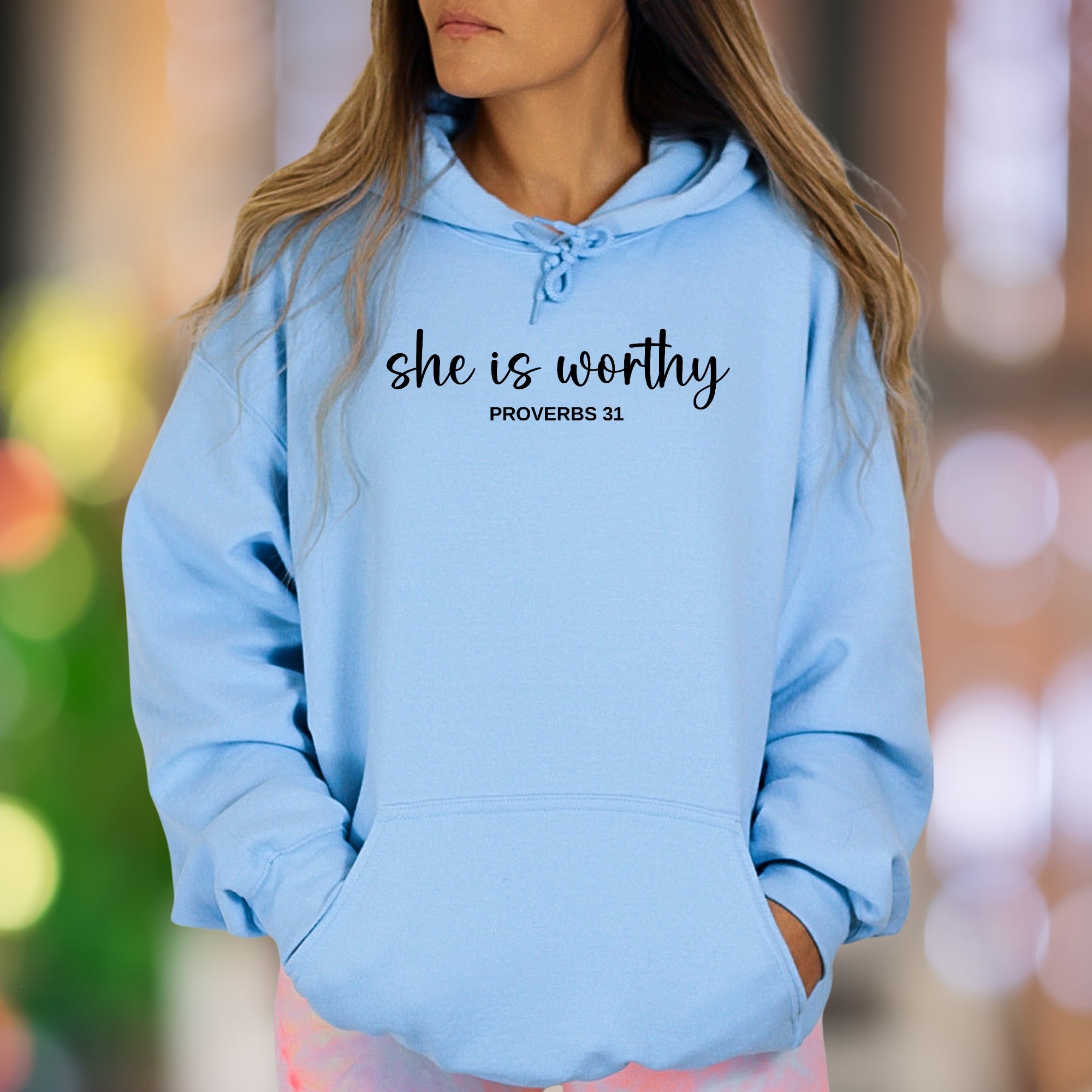 "She Is Worthy Proverbs 31" | Inspirational Typography Unisex Adult Hoodie | Empowering Lifestyle