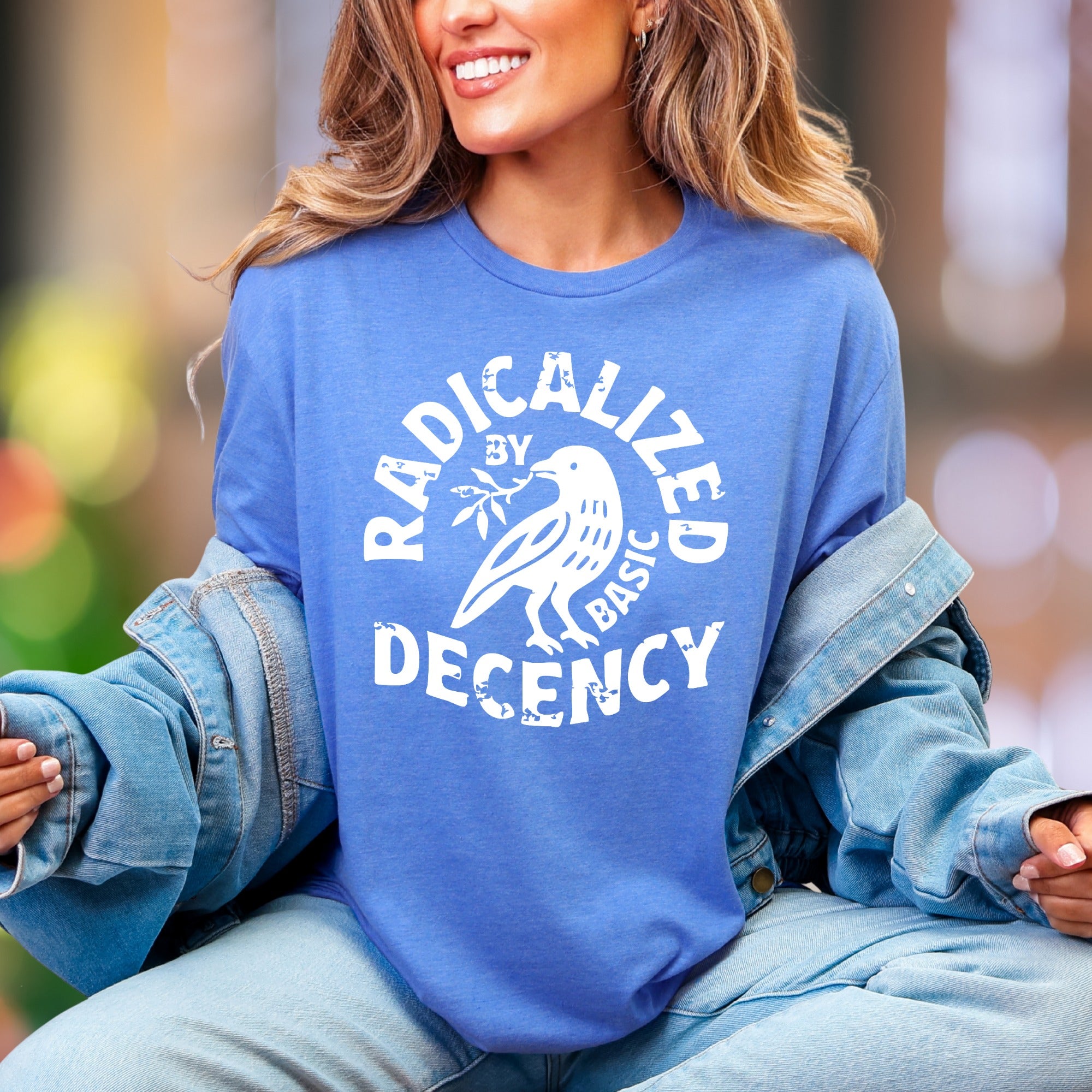 "Radicalized By Basic Decency" | Distressed Typography Unisex Adult T-Shirt | Statement Apparel