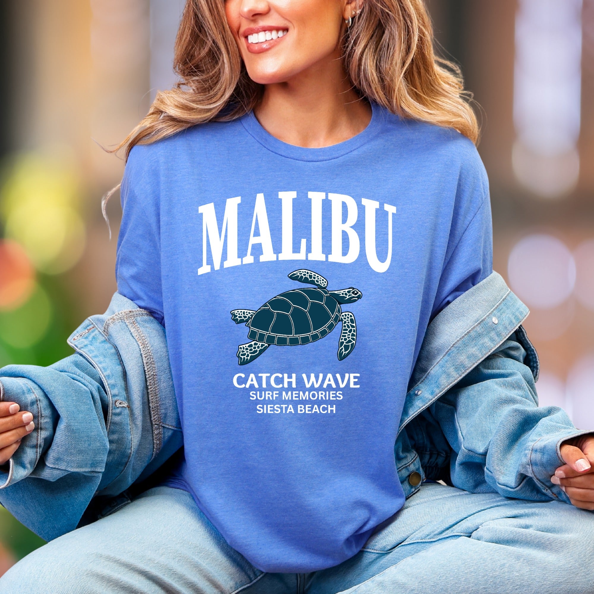 "MALIBU Catch Wave Surf Memories Siesta Beach" | Retro Island Graphic Unisex Adult T-Shirt | Beach Lifestyle
