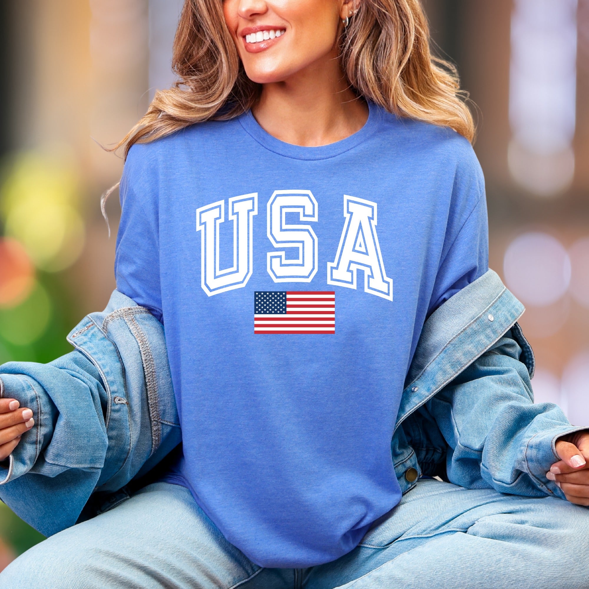 "USA" | Varsity Typography Unisex Adult T-Shirt | Patriotic American Style