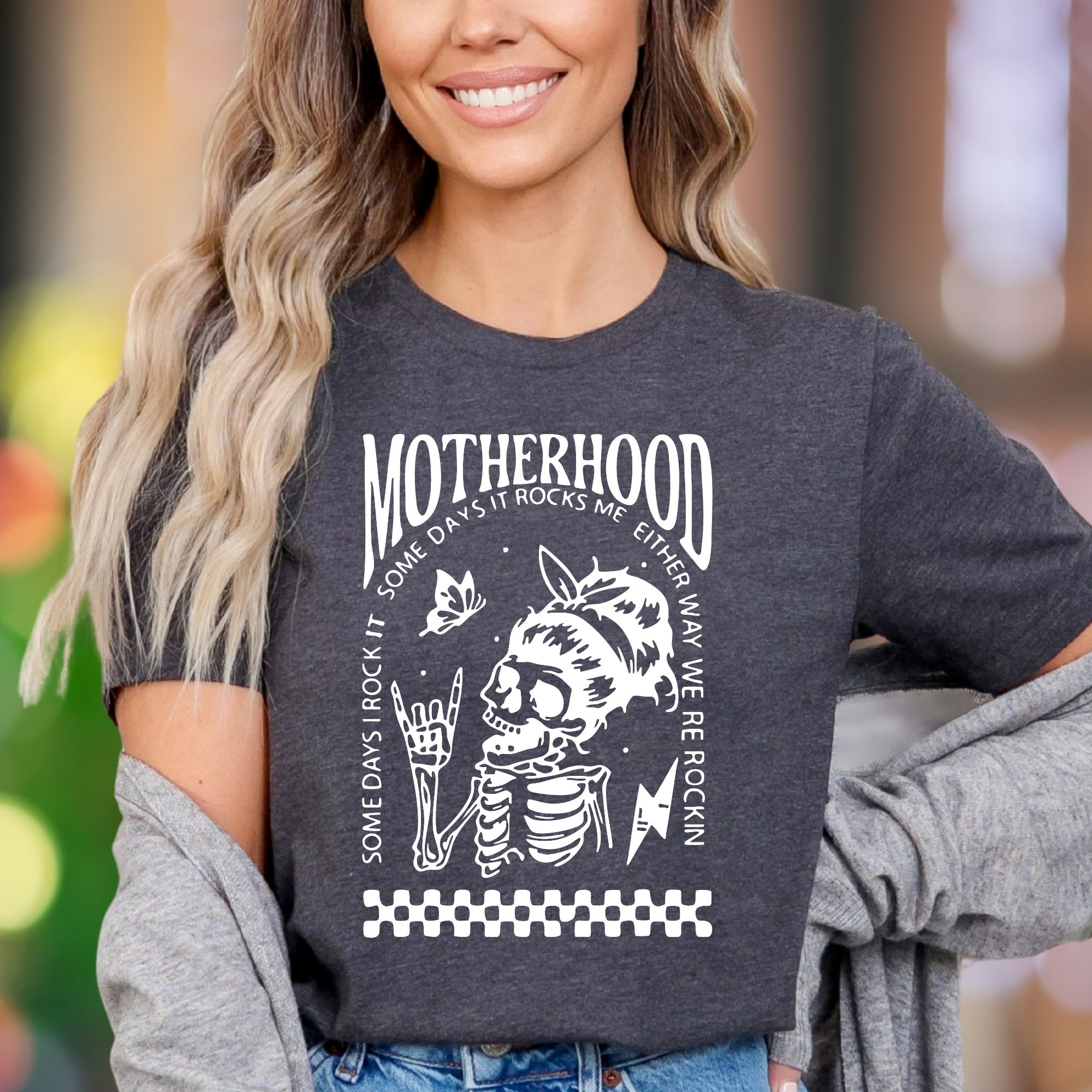 "Motherhood - Some Days I Rock It, Some Days It Rocks Me" | Bold Retro Unisex Adult T-Shirt | Edgy Mom Life