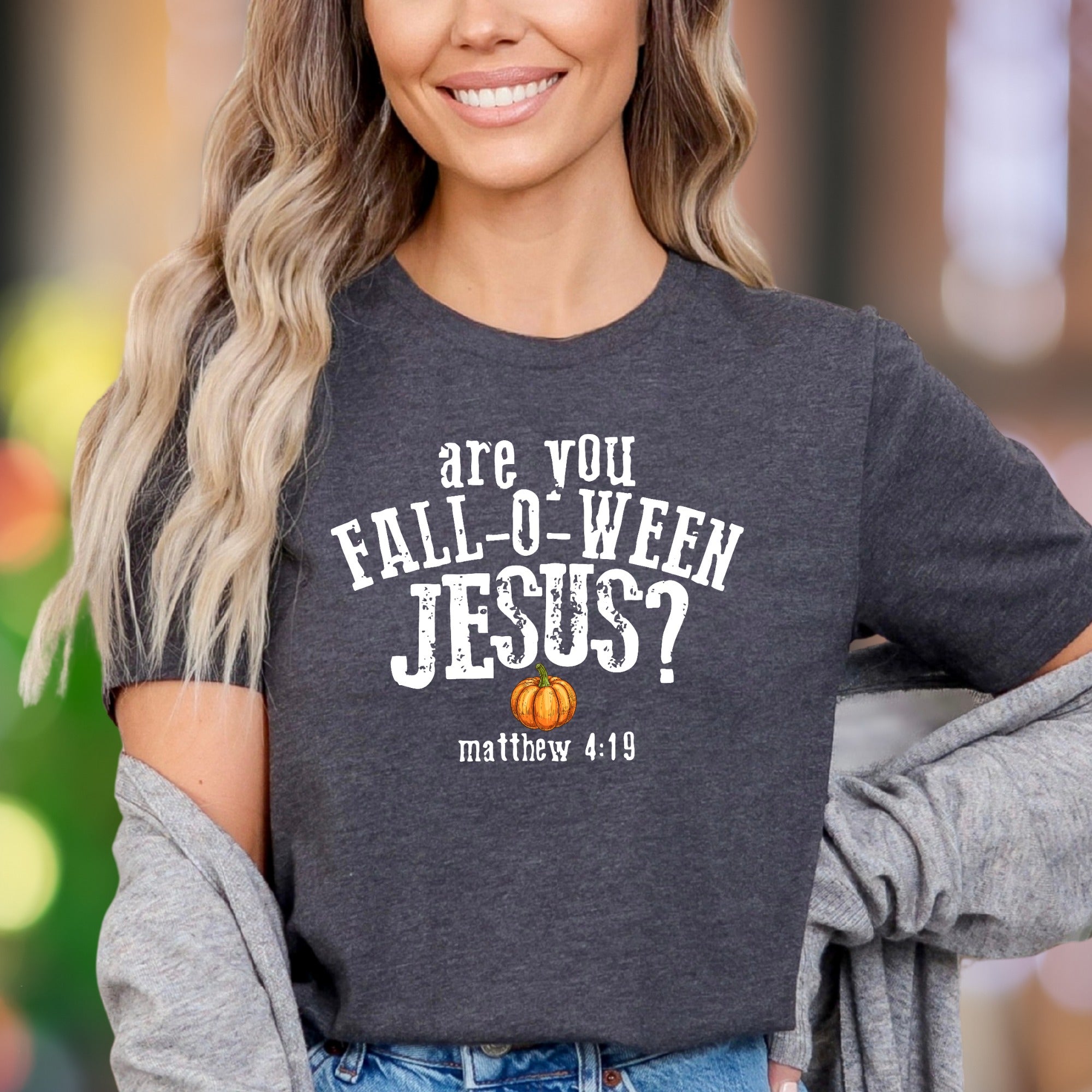 "Are You Fall-O-Ween Jesus?" | Distressed Typography Unisex Adult T-Shirt | Humorous Lifestyle