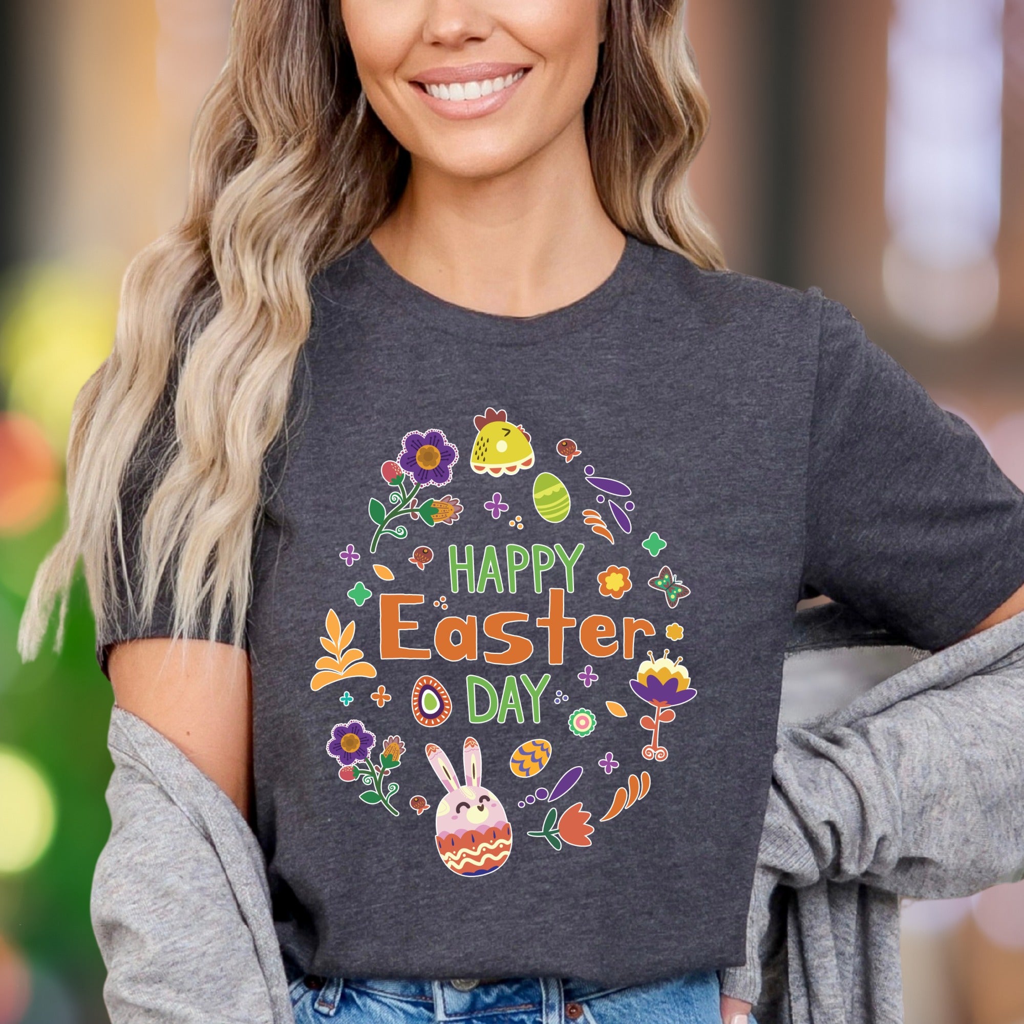 "Happy Easter Day" | Festive Floral Unisex Adult T-Shirt | Spring Celebration Apparel