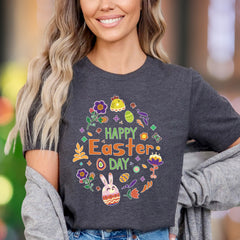 "Happy Easter Day" | Festive Floral Unisex Adult T-Shirt | Spring Celebration Apparel