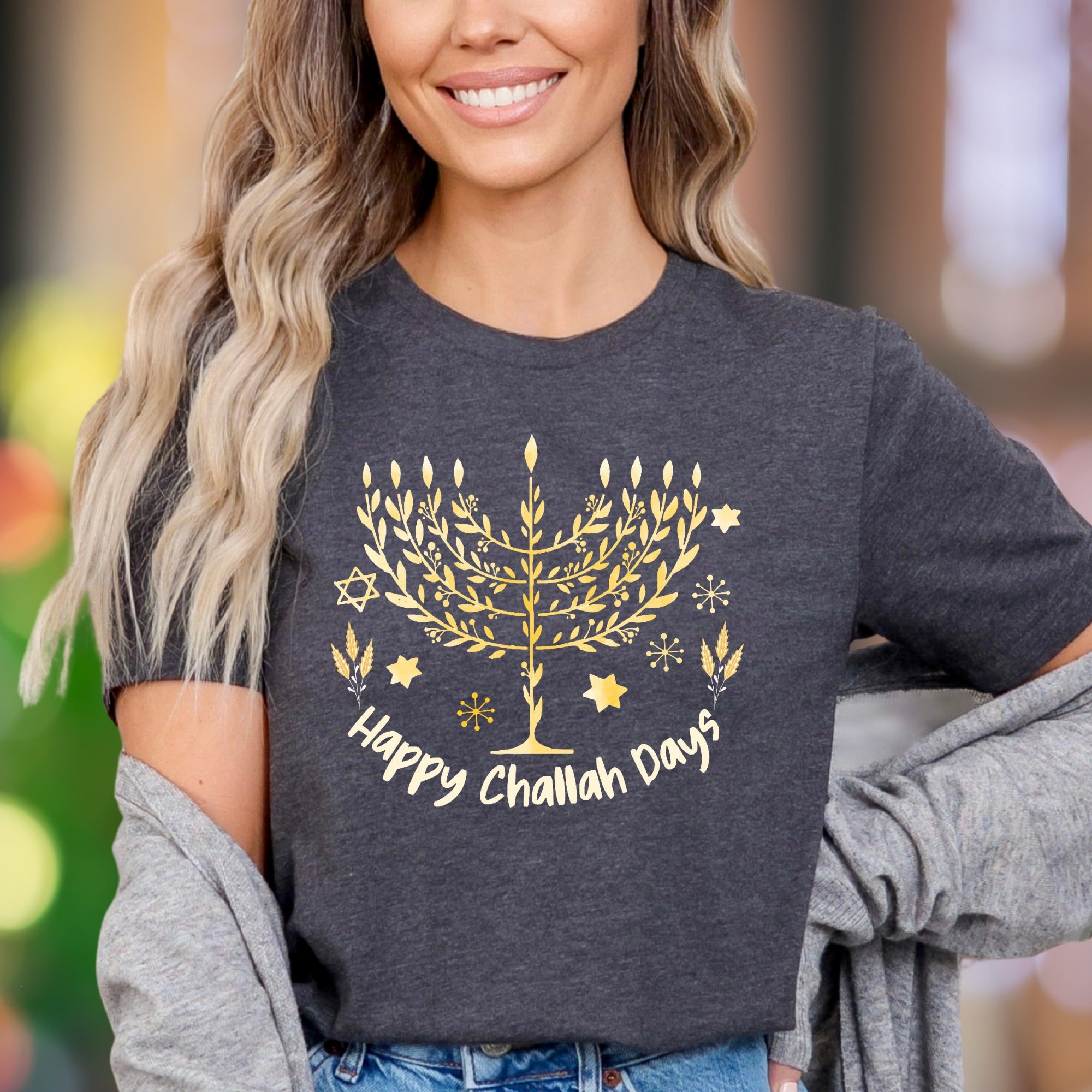 "Happy Challah Days" | Festive Menorah Unisex Adult T-Shirt | Holiday Celebration
