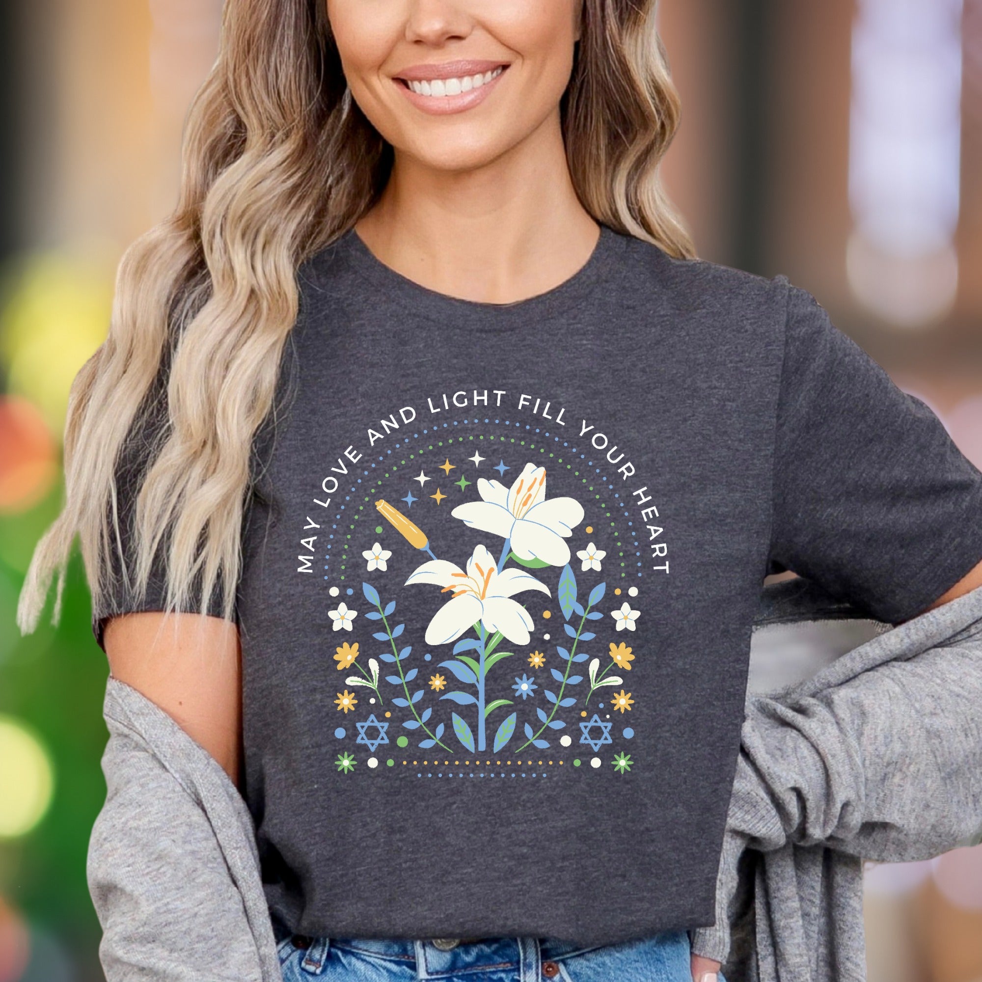 "May Love And Light Fill Your Heart" | Floral Graphic Unisex Adult T-Shirt | Uplifting Lifestyle
