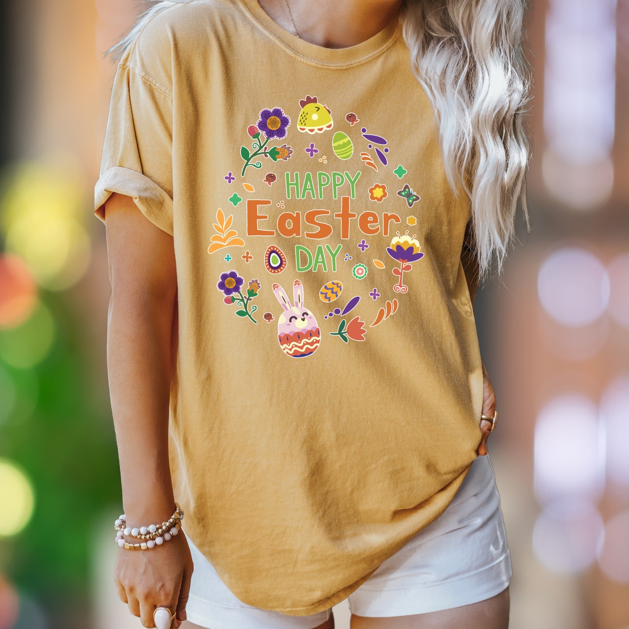 "Happy Easter Day" | Comfort Colors Unisex Adult T-Shirt | Festive Spring Celebration Tee