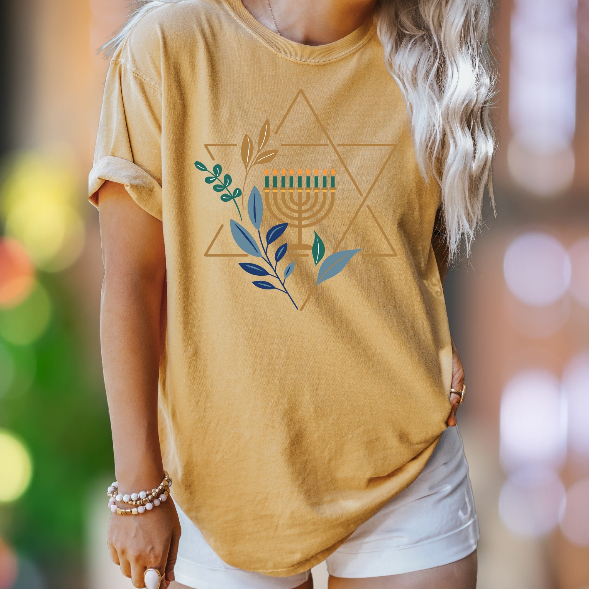 Star & Menorah Botanical Design | Comfort Colors Unisex Adult T-Shirt | Festive Lifestyle