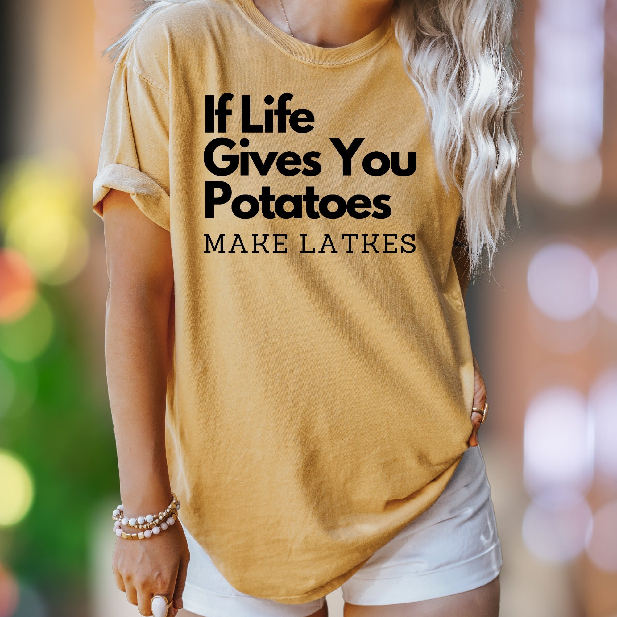 "If Life Gives You Potatoes Make Latkes" | Comfort Colors Unisex Adult T-Shirt | Funny Foodie Personality Tee