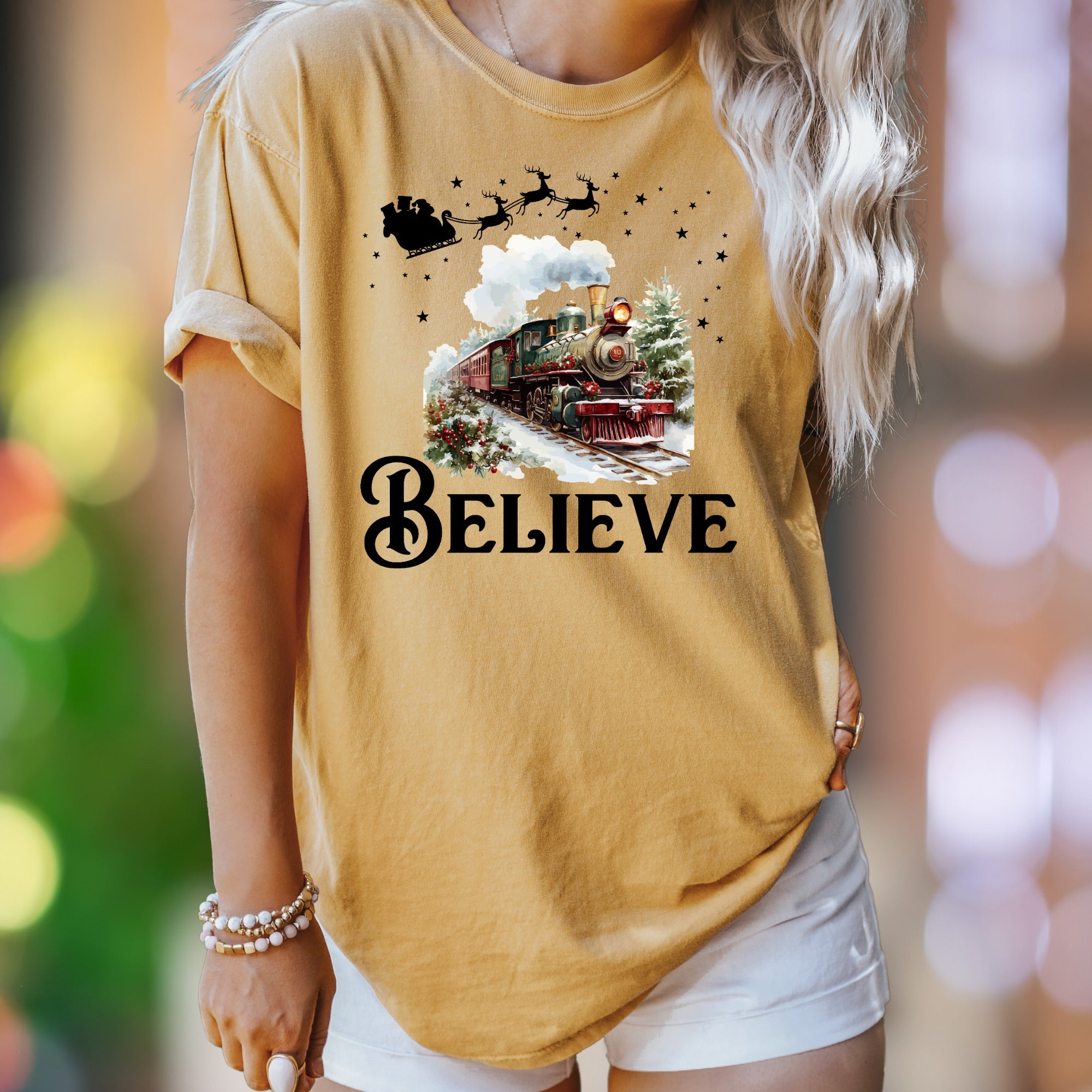 "Believe" | Comfort Colors Unisex Adult T-Shirt | Vintage Holiday Lifestyle