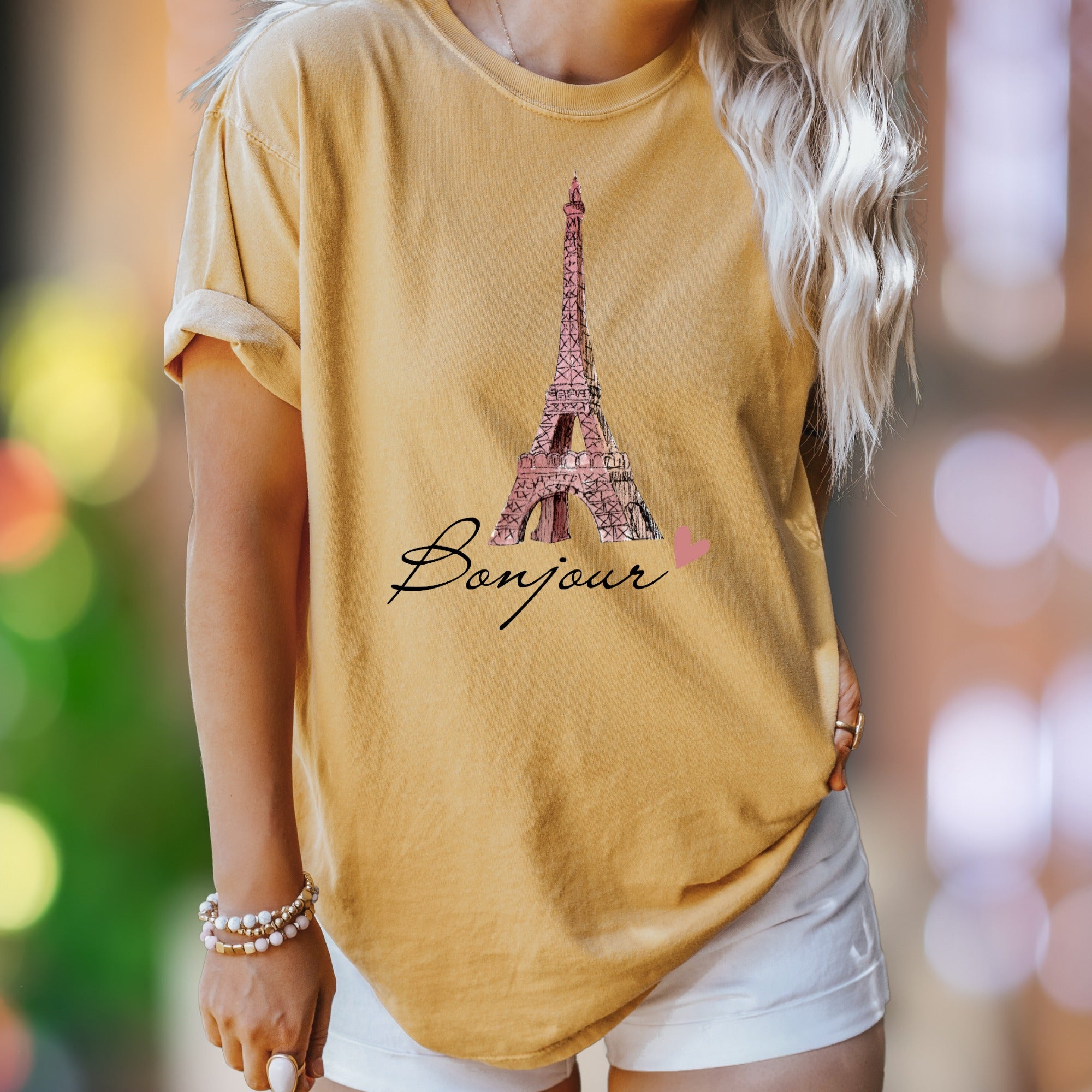 "Bonjour Eiffel Tower" | Comfort Colors Unisex Adult T-Shirt | Parisian Romance Style