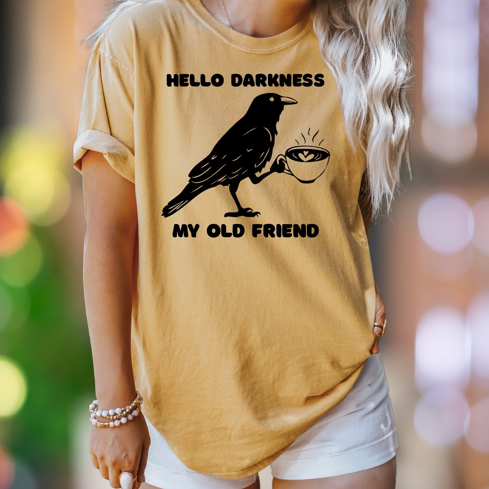 "Hello Darkness My Old Friend" | Comfort Colors Unisex Adult T-Shirt | Sarcastic Coffee Lover Tee