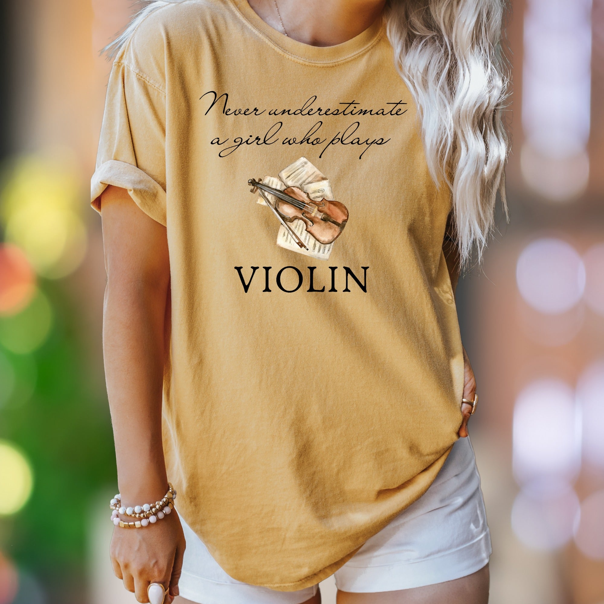 "Never underestimate a girl who plays VIOLIN" | Comfort Colors Unisex Adult T-Shirt | Musical Passion Style