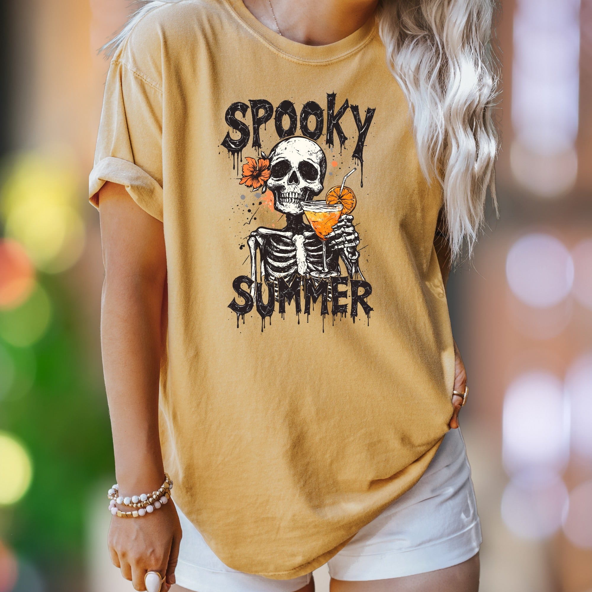 "Spooky Summer" | Comfort Colors Unisex Adult T-Shirt | Edgy Beach Skeleton Design