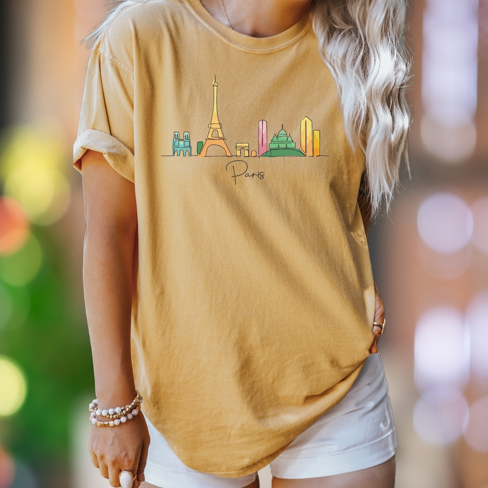 Paris Cityscape Skyline | Comfort Colors Unisex Adult T-Shirt | Travel Lover Gift