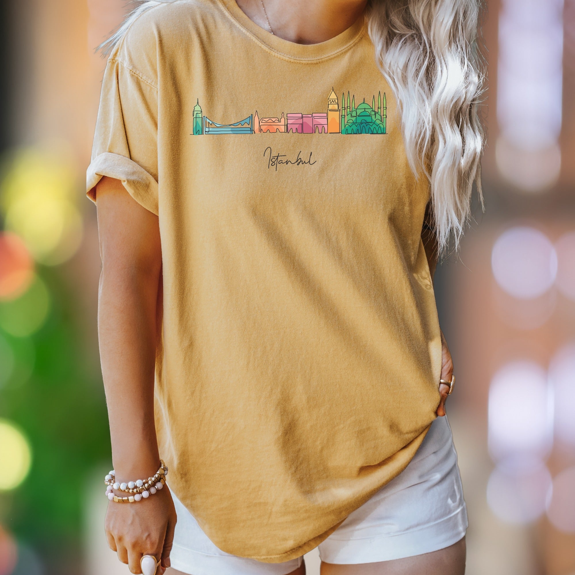 "Istanbul" | Comfort Colors Unisex Adult T-Shirt | Colorful Cityscape Sketch