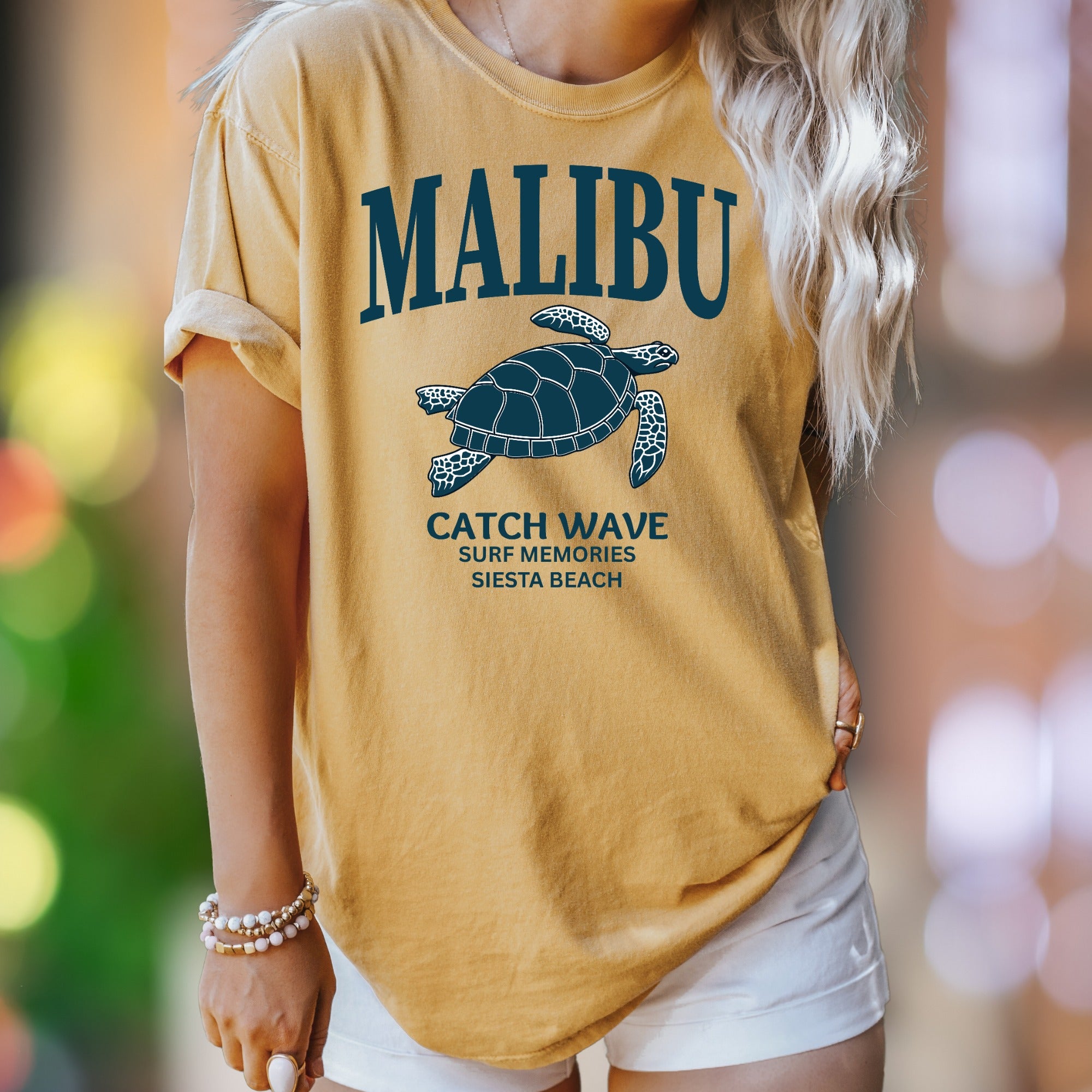 "MALIBU Catch Wave Surf Memories" | Comfort Colors Unisex Adult T-Shirt | Coastal Lifestyle