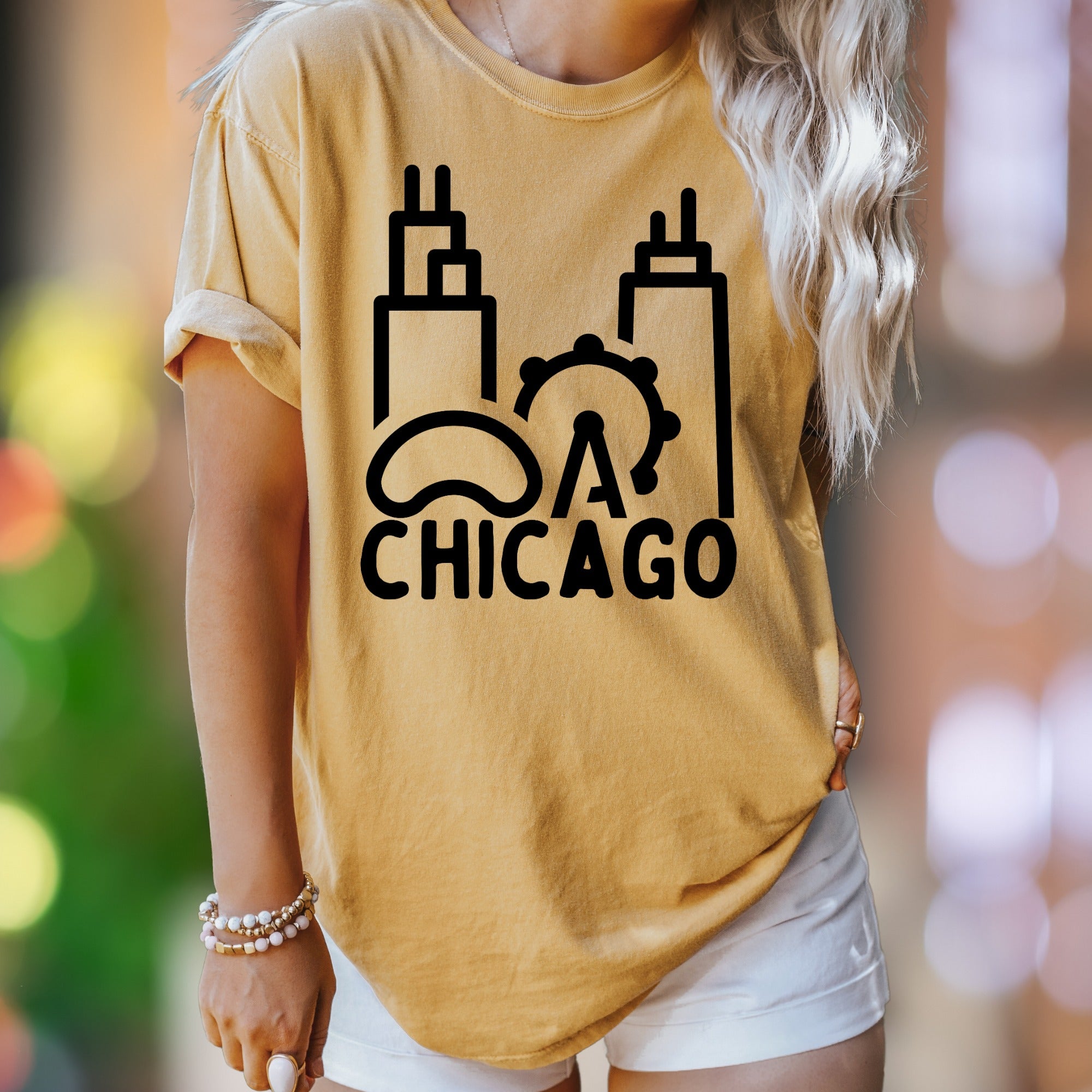 Chicago Cityscape Outline | Comfort Colors Unisex Adult T-Shirt | Minimalist Urban Style