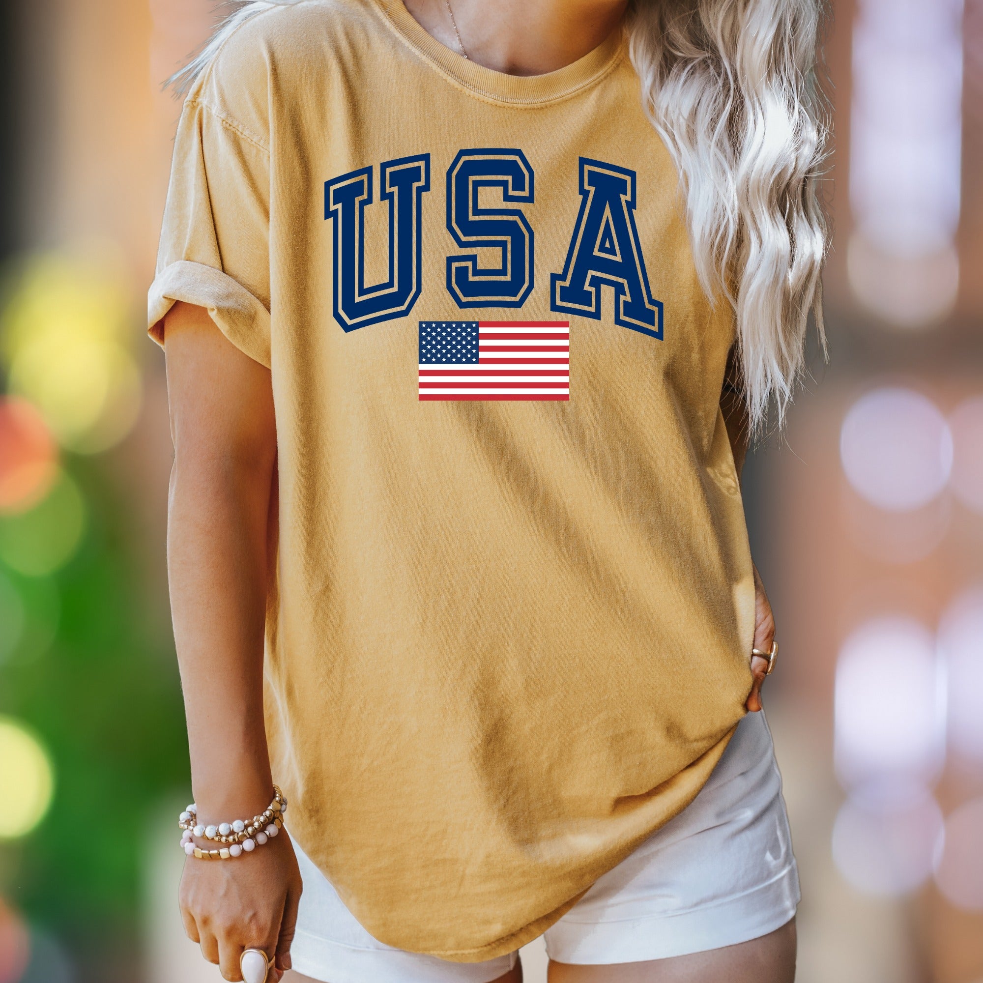 "USA" | Comfort Colors Unisex Adult T-Shirt | Patriotic American Flag Style