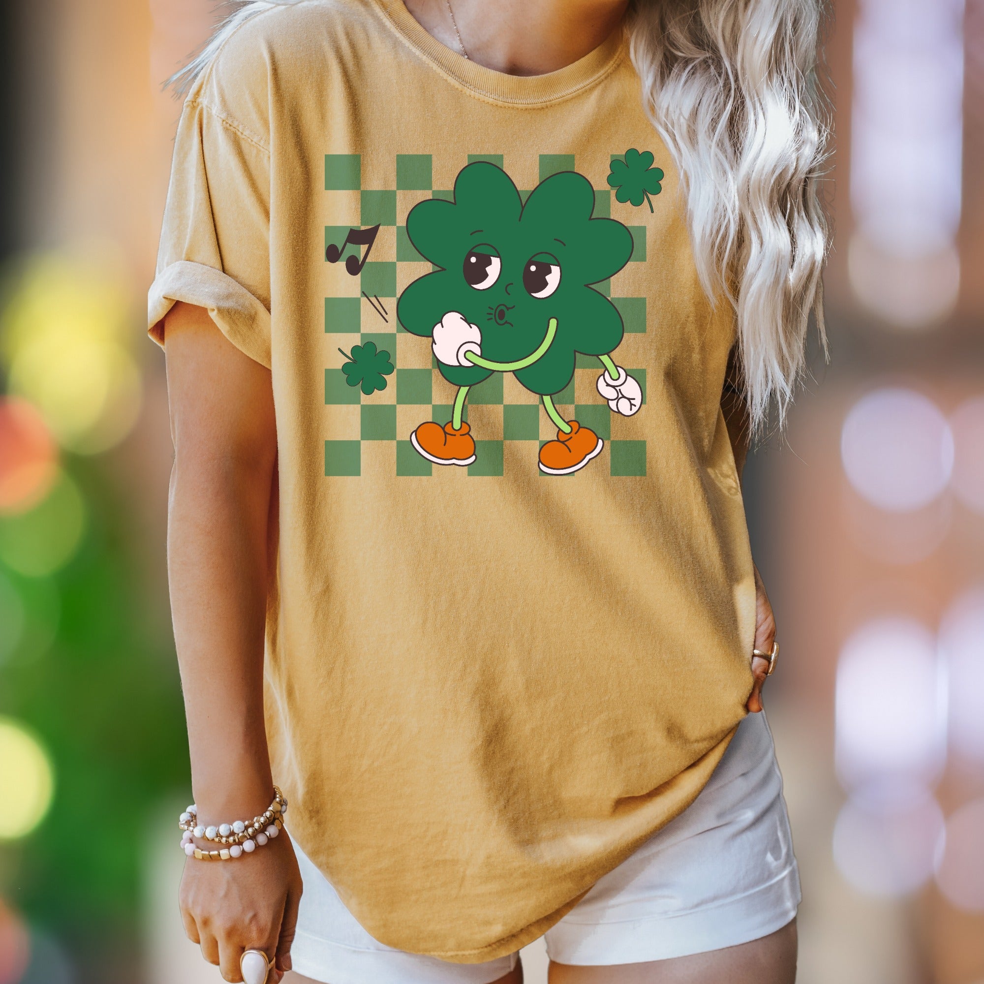 Shamrock Groovin' Retro Character | Comfort Colors Unisex Adult T-Shirt | Funny Vintage Vibe