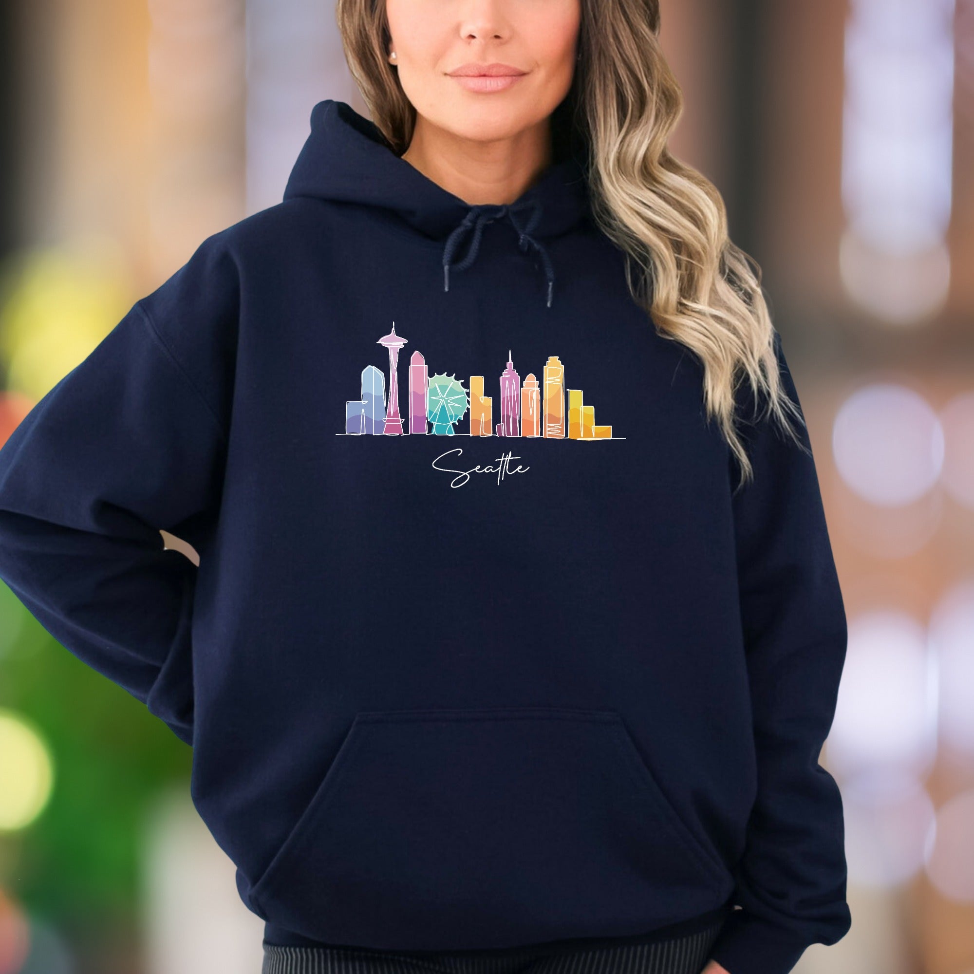 "Seattle" | Watercolor Skyline Streetwear Unisex Adult Hoodie | City Lover Apparel