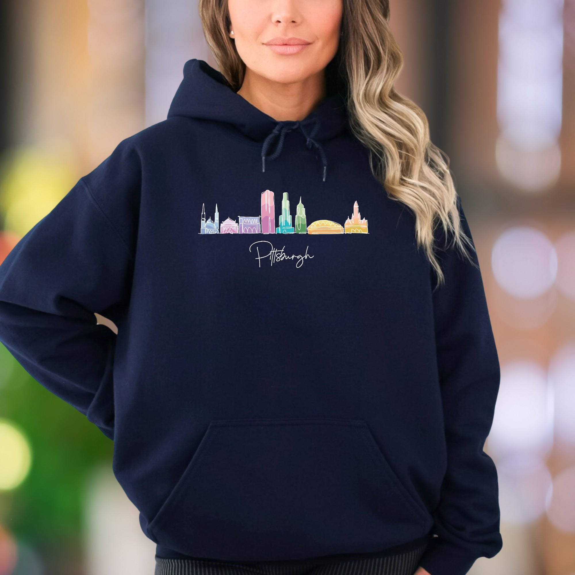 "Pittsburgh Skyline" | Minimal Cityscape Unisex Adult Hoodie | Urban Lifestyle