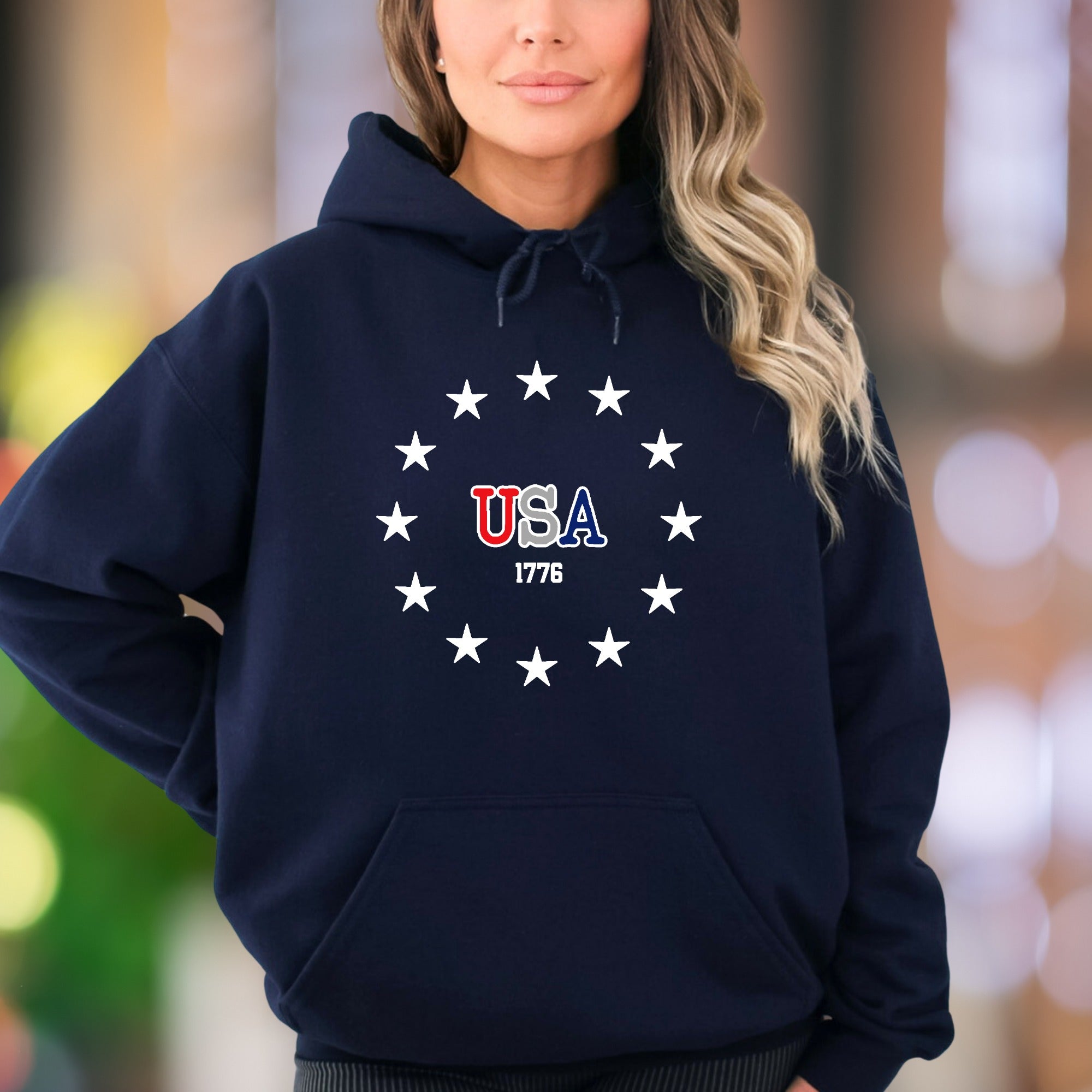 "USA 1776" | Patriotic Stars Unisex Adult Hoodie | American Heritage Apparel
