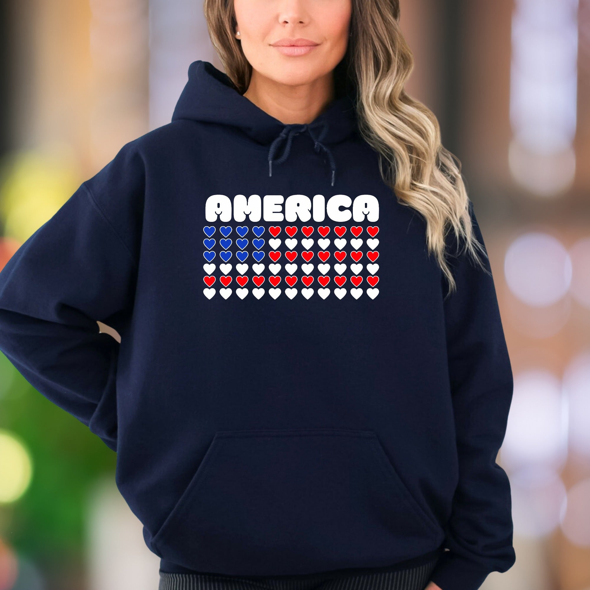 "AMERICA" | Patriotic Heart Flag Unisex Adult Hoodie | National Pride Apparel