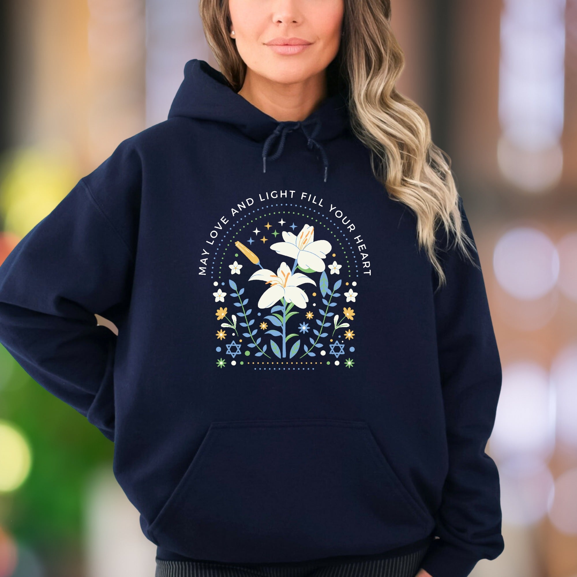 "May Love and Light Fill Your Heart" | Floral Graphic Unisex Adult Hoodie | Calm Lifestyle