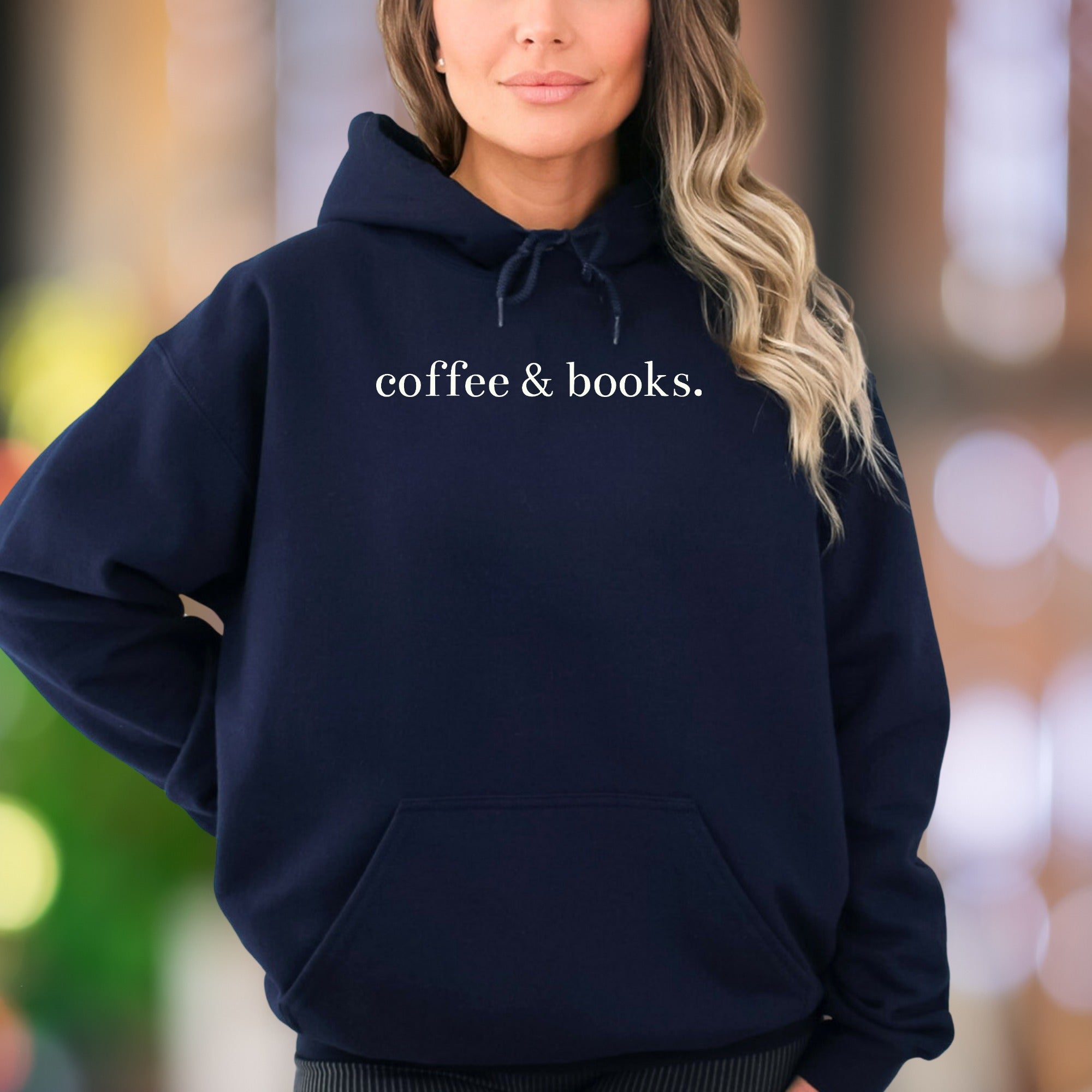 "coffee & books." | Minimal Typography Unisex Adult Hoodie | Relaxed Lifestyle