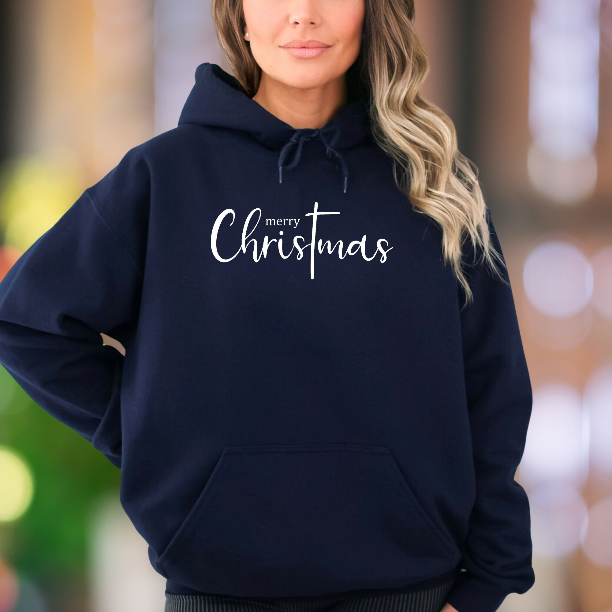 "Merry Christmas" | Script Typography Unisex Adult Hoodie | Festive Seasonal Wear