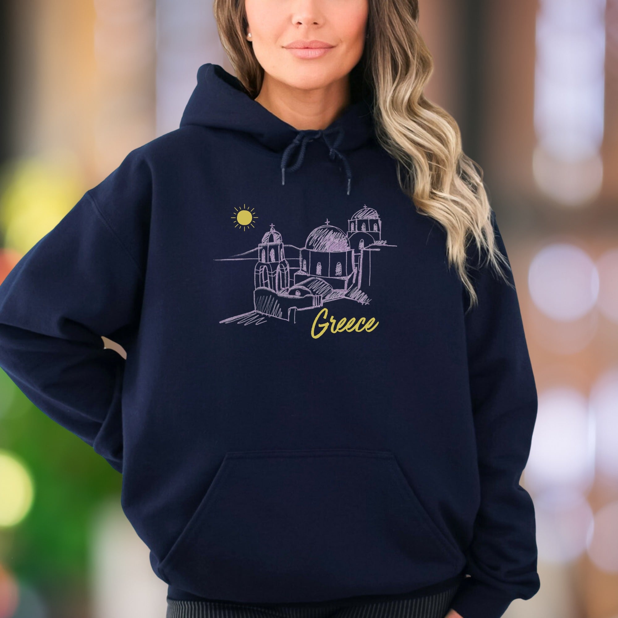 "Greece" | Retro Sketch Landmark Unisex Adult Hoodie | Travel Lifestyle