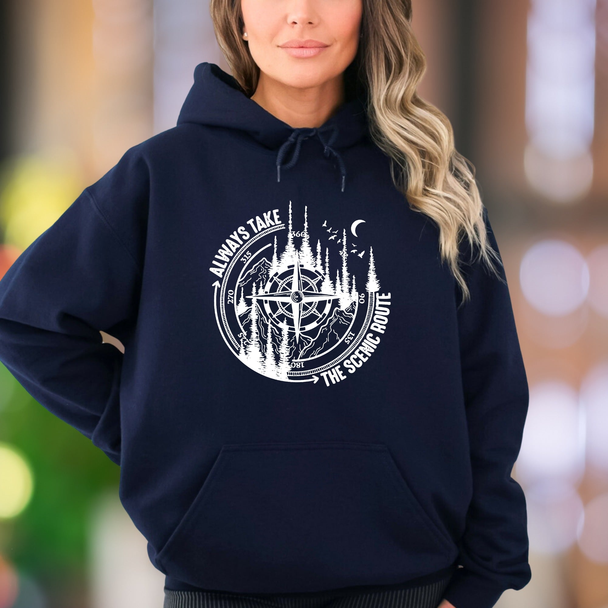 "Always Take The Scenic Route" | Nature Compass Unisex Adult Hoodie | Adventurous Lifestyle