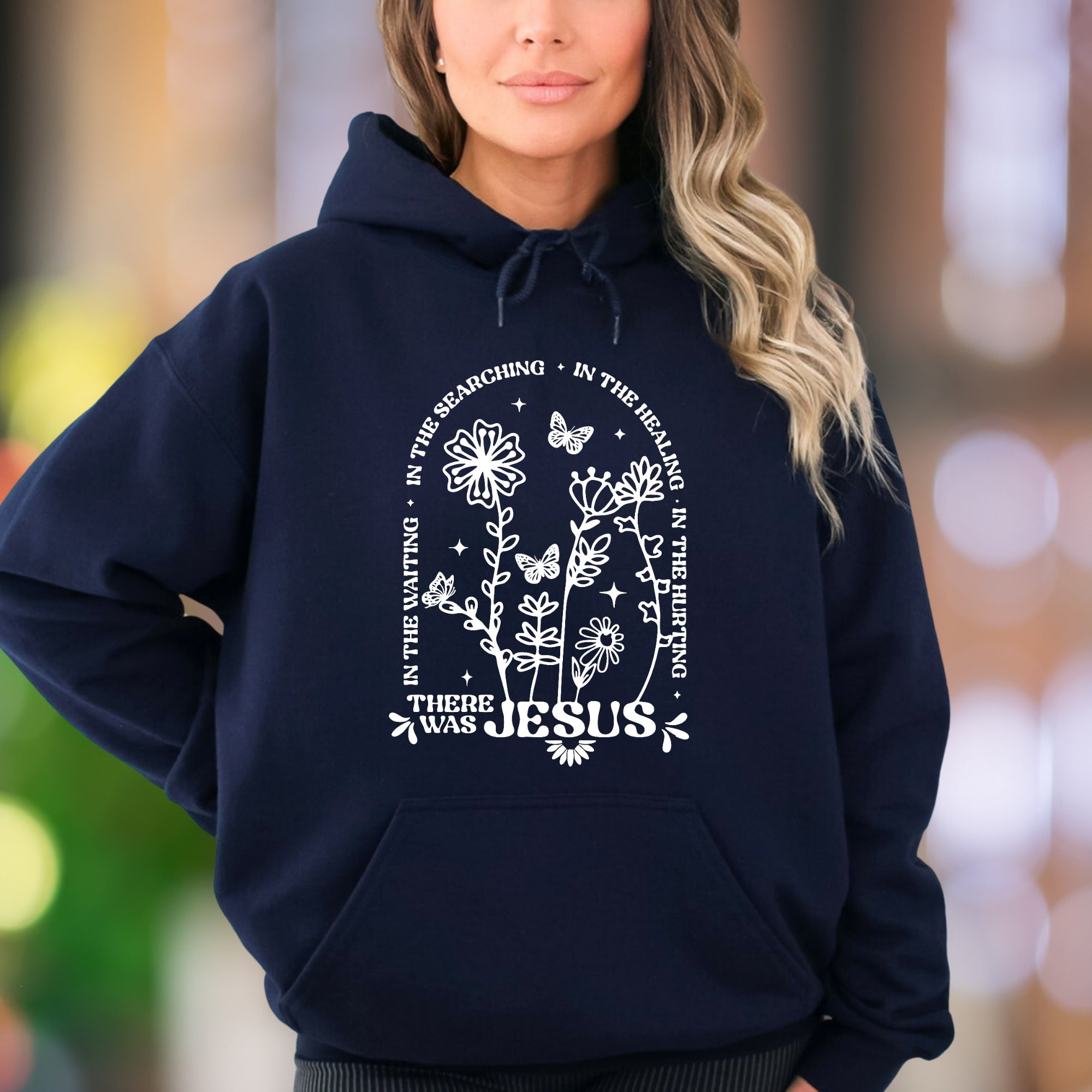 "In The Searching, In The Waiting, In The Healing, In The Hurting There Was Jesus" | Floral Graphic Unisex Adult Hoodie | Spiritual Comfort